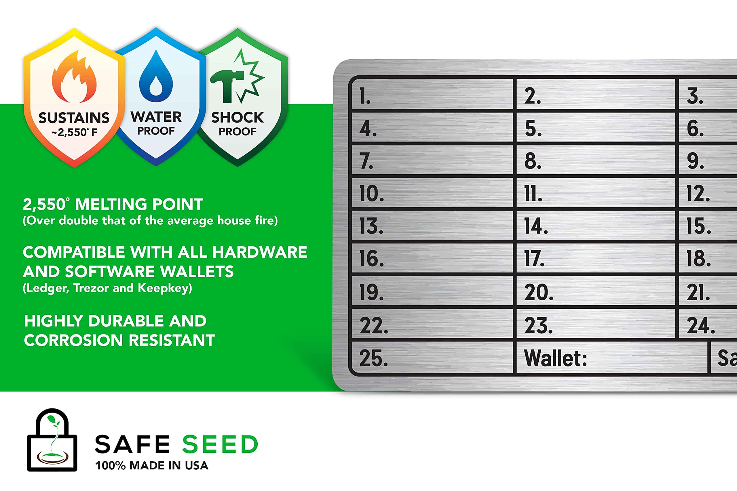 Secure Cryptocurrency Metal Wallet - 12-25 Word Recovery Passphrase Backup Kit with 2 Steel Plates & Soft Case | Cold Storage for Bitcoin, Ethereum & Crypto Assets | Perfect for Long-Term Crypto Protection & Disaster Recovery