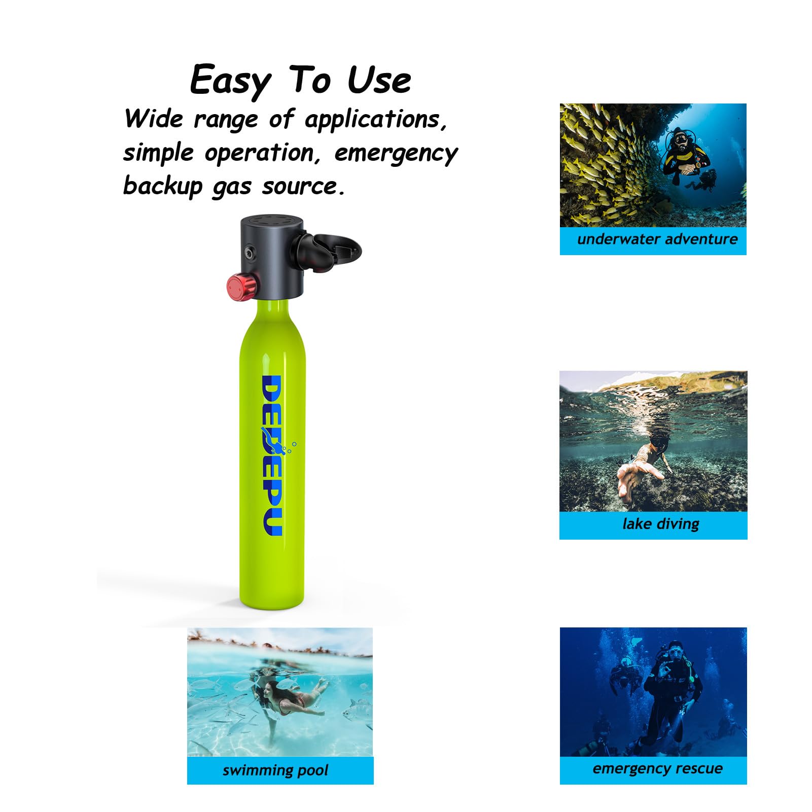 DEDEPU 0.5L Mini Scuba Tank - Portable Diving Oxygen Cylinder with 5-10 Min Underwater Time - Compact Scuba Gear for Snorkeling, Spearfishing & Pool Training - Ideal for Beginners & Professional Divers