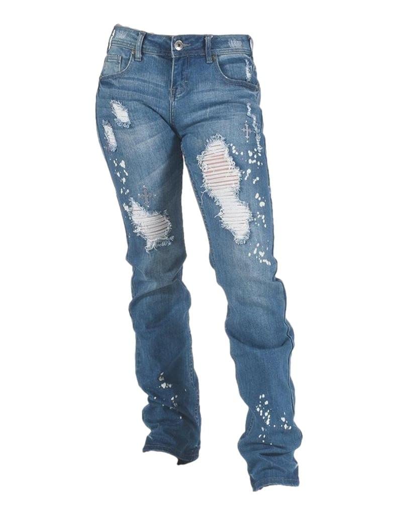 Cowgirl Tuff Women's Western Jeans - Relaxed Fit Rockstar Light Wash Denim Pants for Riding, Country Music Concerts & Casual Wear