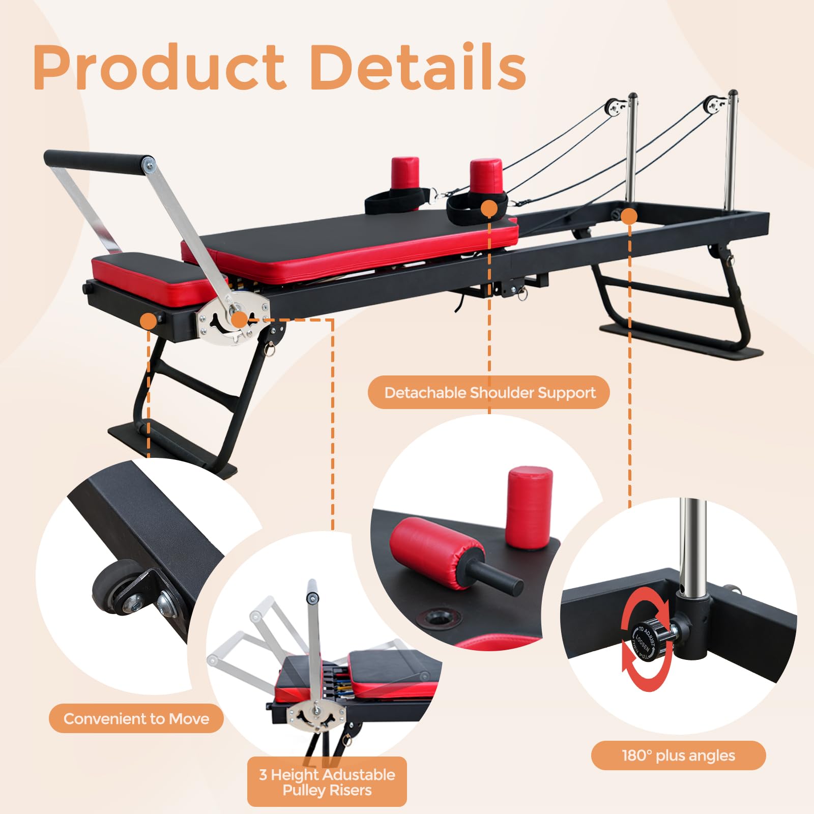 Foldable Pilates Reformer Machine with Spring & Rubber Dual Resistance - Home & Gym Workout Equipment (400 lbs Weight Capacity) - Perfect for Strength Training, Rehabilitation, and Core Exercises