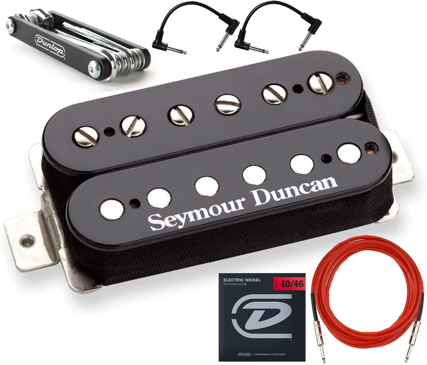 Seymour Duncan SH-2n Jazz Model Humbucker Neck Pickup for Electric Guitar - Includes 2 Patch Cables, Instrument Cable, Dunlop DEN1046 Strings & DGT02 Multi-Tool (Black) | Perfect for Jazz, Blues & Studio Recording