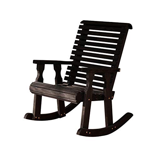 Amish Heavy Duty 600 Lb Capacity Roll Back Pressure Treated Rocking Chair - Semi-Solid Black Stain - Outdoor Porch, Garden & Patio Furniture for Relaxation