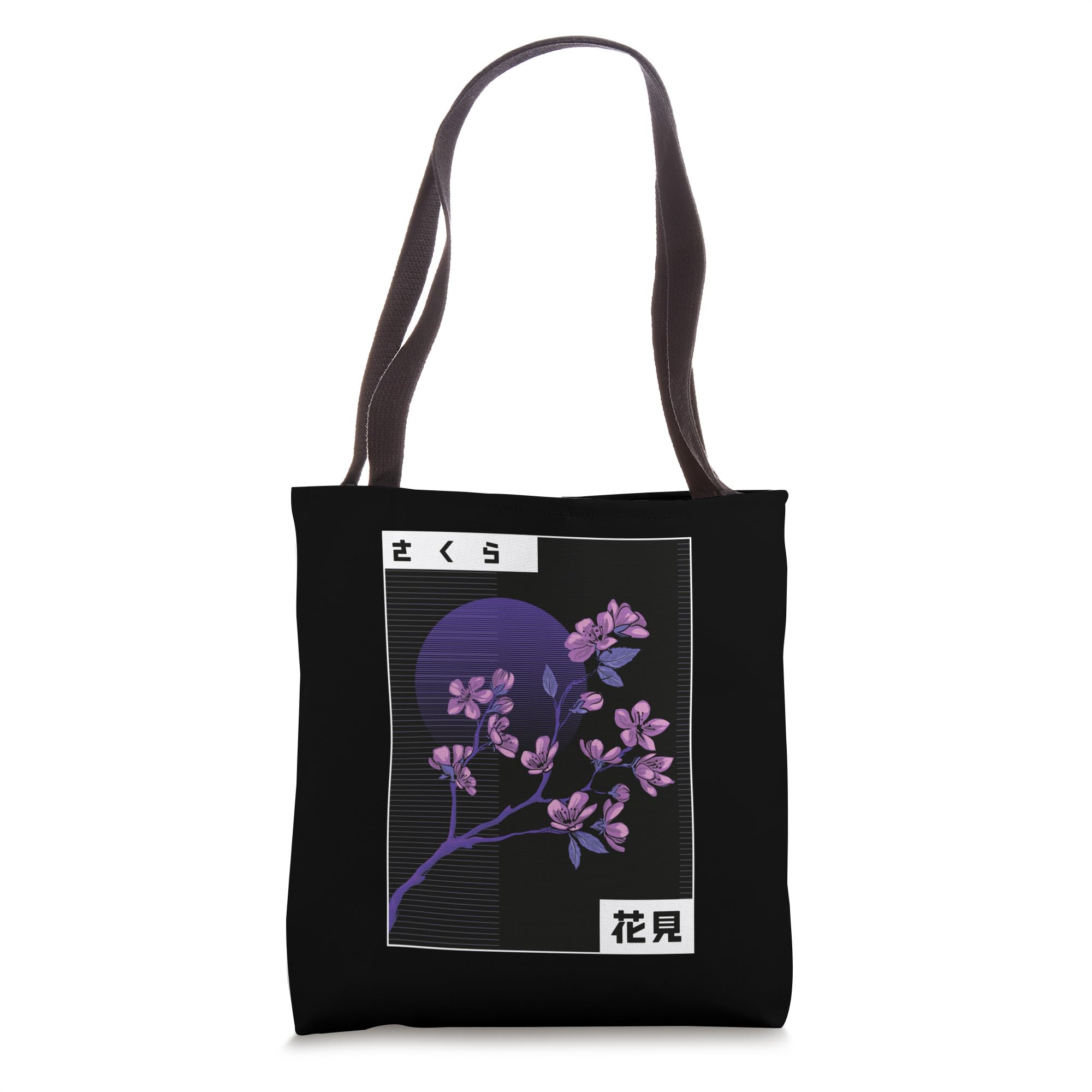 Japanese Cherry Blossom Vaporwave Aesthetic Retro Graphic Tote Bag - Stylish Canvas Shoulder Bag for Women, School, Travel & Shopping - Kawaii Anime Fashion Accessory Gift