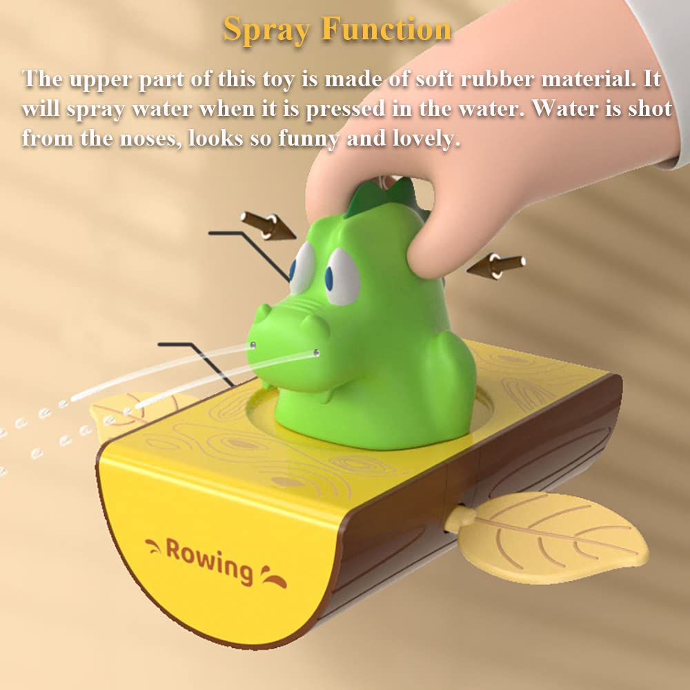 Wind-Up Raft Bath Toy for Kids - Durable Floating Hippo Boat with Spray Function, Fun Bathtub & Pool Water Play Toy for Toddlers - Perfect for Indoor/Outdoor Water Activities, Bath Time Fun & Sensory Play (Red)