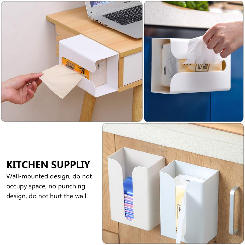 Hemoton 3-Pack White Plastic Wall-Mounted Tissue Box Holder - Hanging Paper Towel Dispenser for Bathroom, Kitchen & Makeup Counter | Space-Saving Toilet Paper Stand with ABS Material (White)