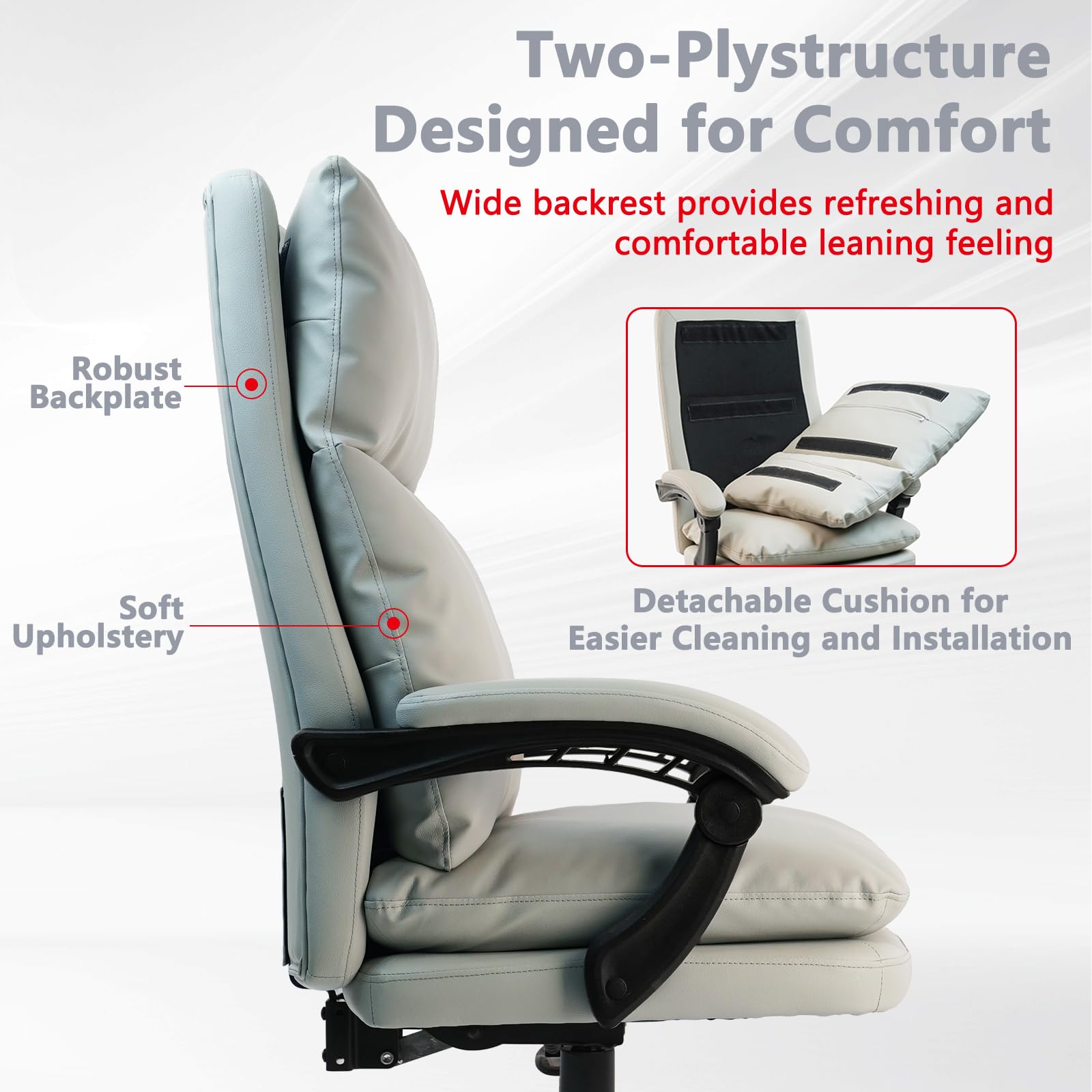 CLATINA Ergonomic Reclining Office Chair - Big and Tall High Back Executive Leather Desk Chair with Lumbar Support, Wide Seat Computer Task Chair for Home & Office (Grey, 2-Pack) - Perfect for Long Work Hours & Gaming Sessions