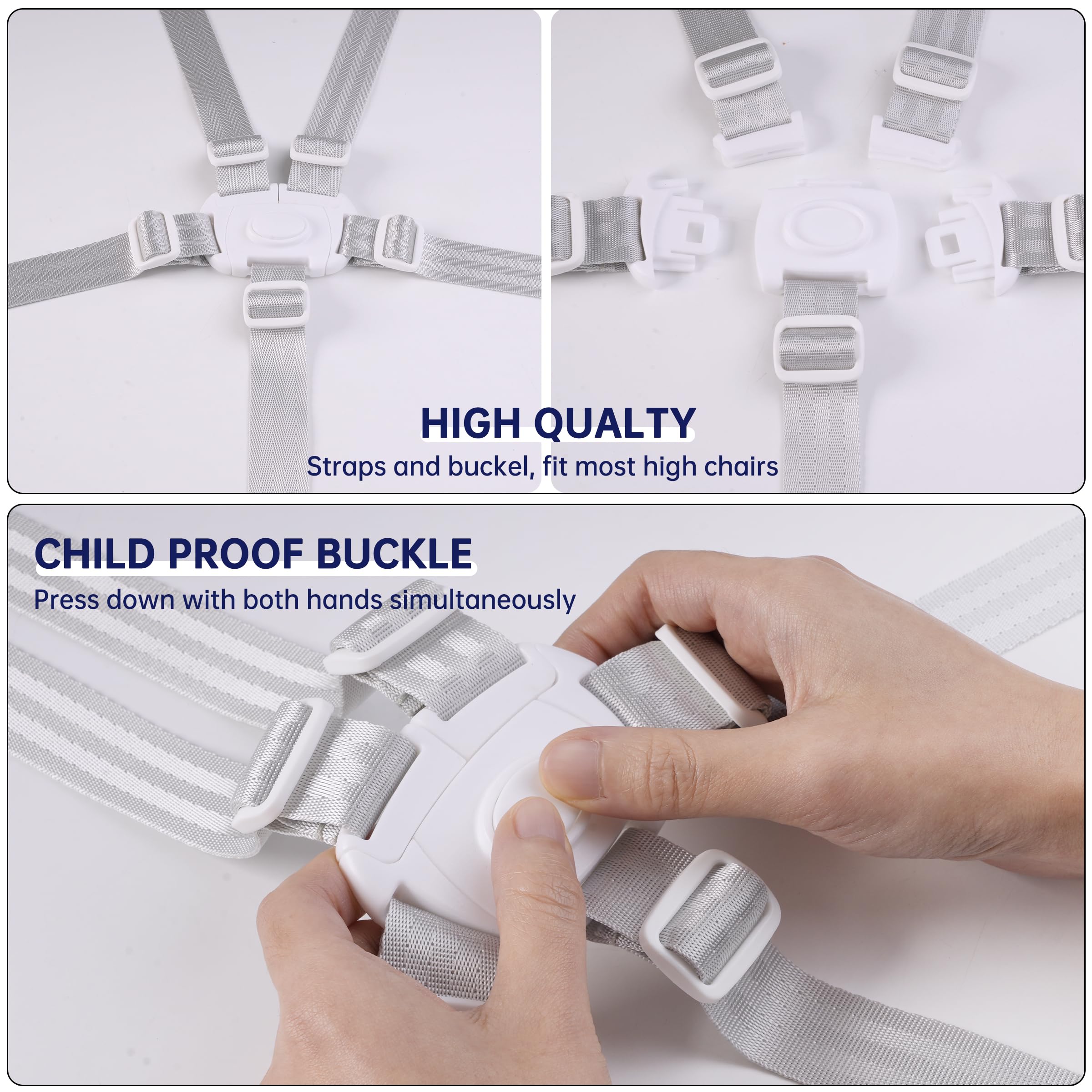 Dual Ferv 5-Point Adjustable High Chair Straps Replacement - Safety Harness for Baby Stroller, Pram, Buggy & Pushchair (Grey) | Perfect for Dining, Travel & Outdoor Activities
