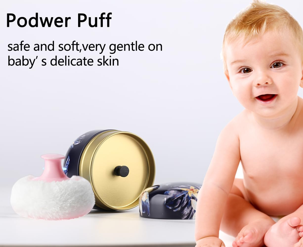 Premium Body Powder Puff & Container Set - Dusting Powder Dispenser with Soft Puff for Baby & Women - Loose Powder Case for Travel, Bath & Home Use (Deep Blue) - Ideal for Diaper Rash Prevention & Post-Shower Moisture Control