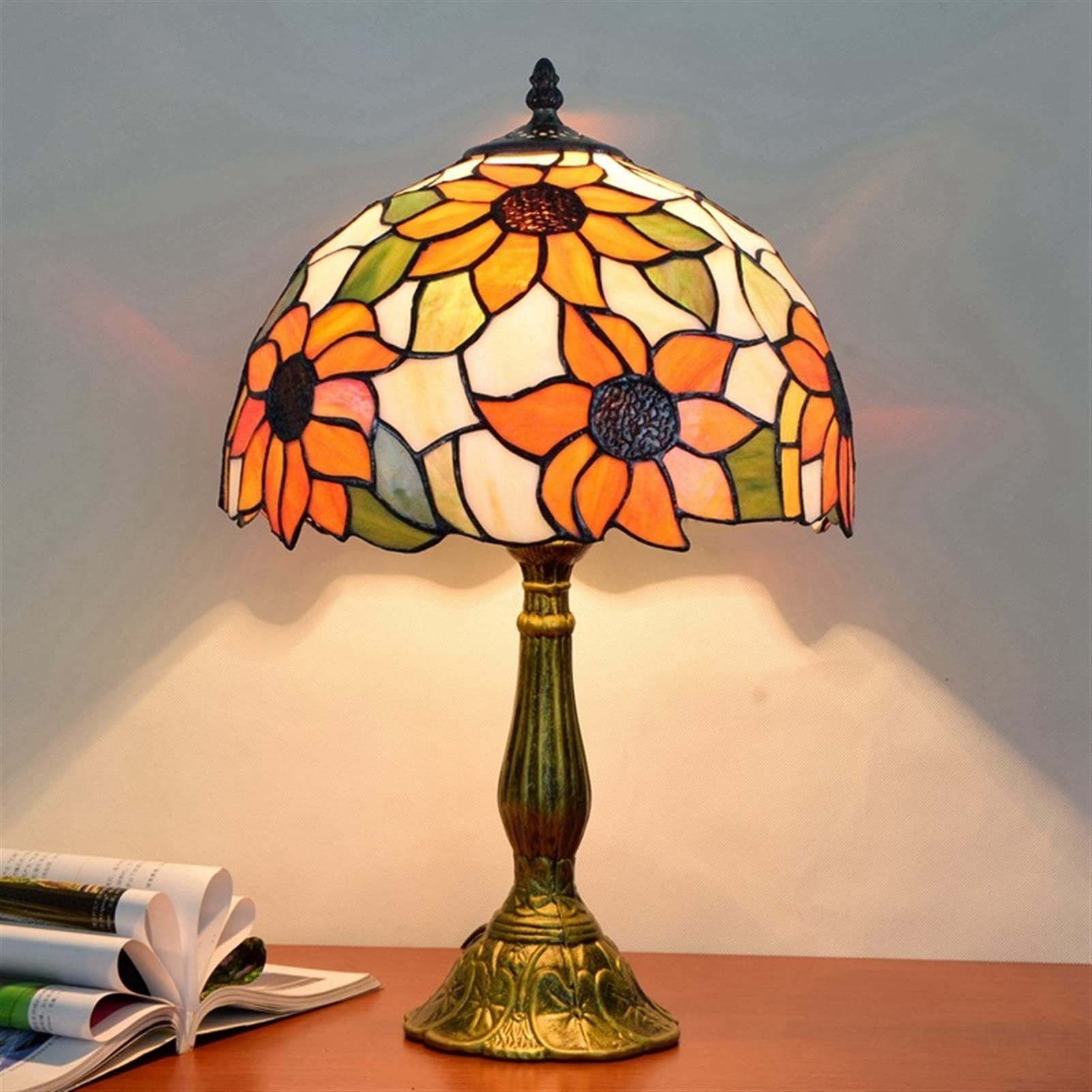 Tiffany Stained Glass Table Lamp - Sunflower Yellow Handcrafted Art Deco Style for Bedroom, Living Room, Office & Dorm | Includes LED Bulb | Perfect for Reading, Nightstand Lighting & Home Decor Gift (12x12x18 Inches)