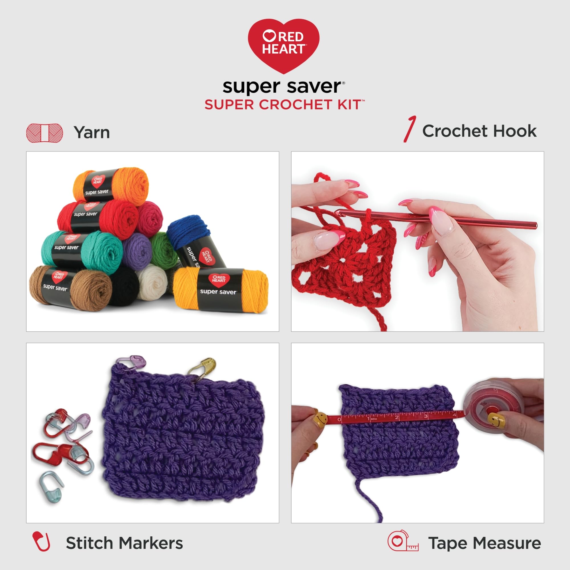 Red Heart Super Saver Yarn Crochet Kit with Hook, Needles & Accessories - Premium Knitting & Amigurumi Starter Set for DIY Crafts, Hats, Scarves & Home Decor Projects