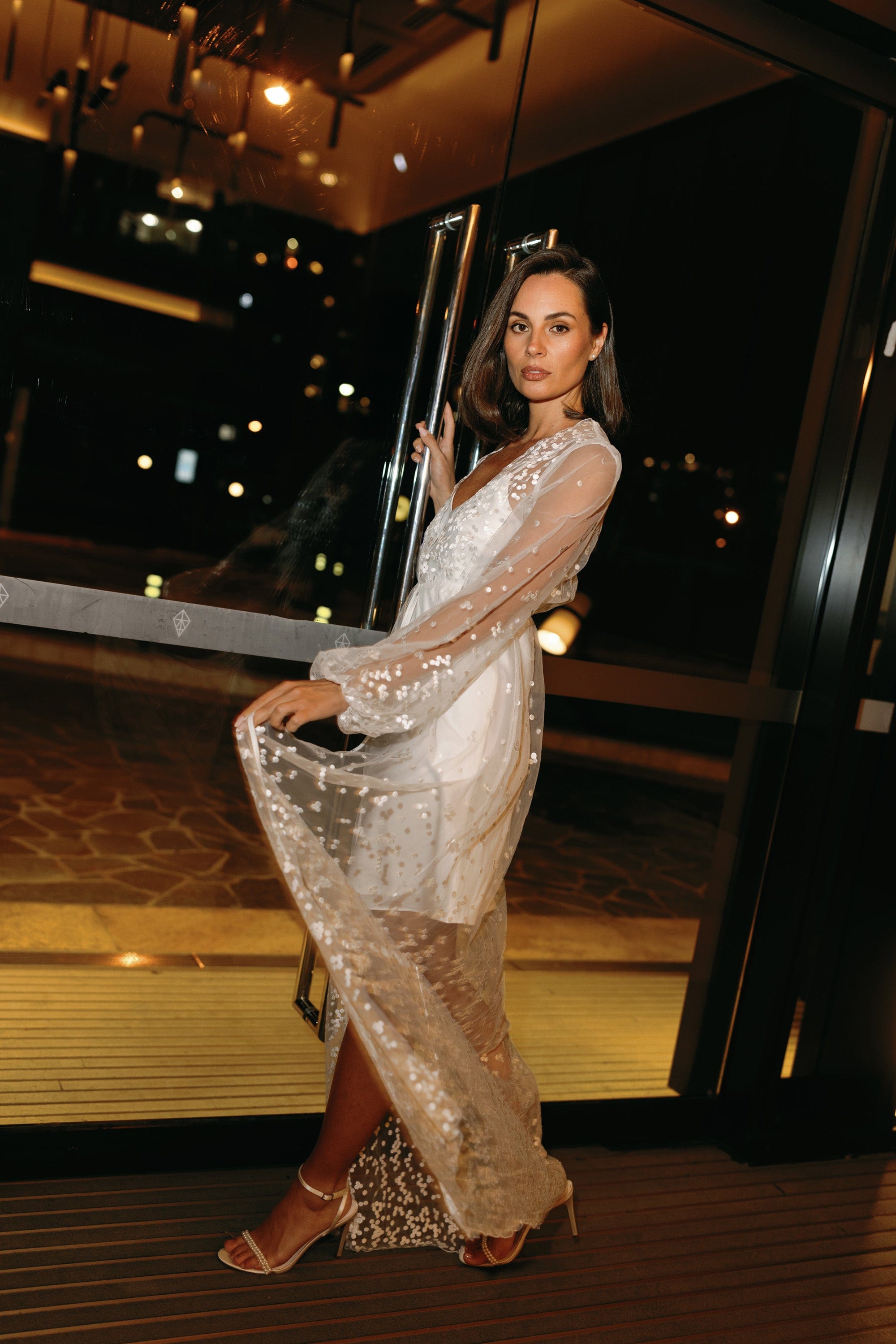 Adelina Elegant Lace Maxi Bridal Robe with Slip - Perfect for Wedding Dressing Room, Bridal Shower & Photo Shoots