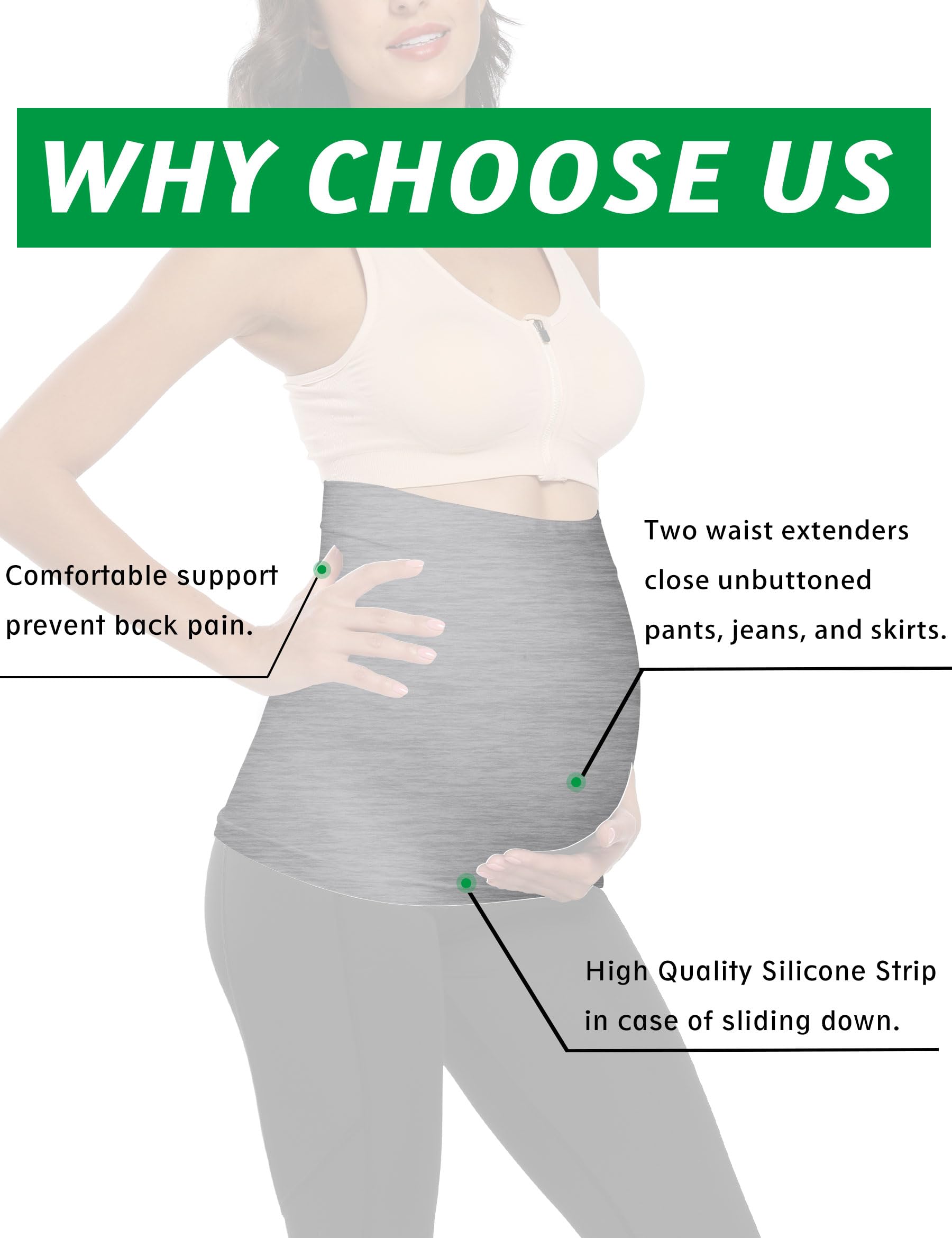 Maternity Belly Band for Pregnant Women - Adjustable Pregnancy Support Belt for Pants & Jeans - Comfortable Postpartum Belly Wrap for All-Day Wear at Work, Home or Exercise
