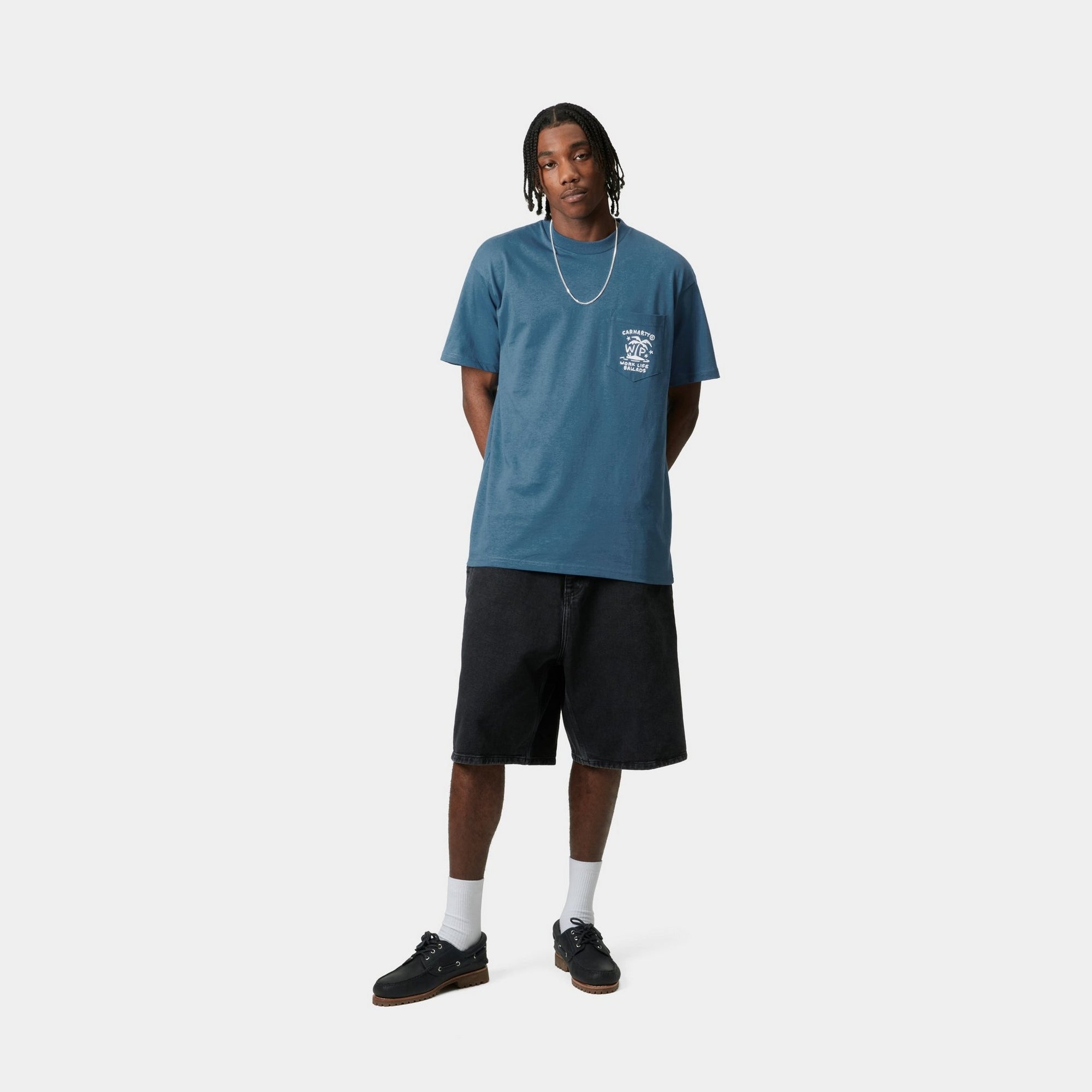 Fragments Pocket T-Shirt for Men - Sodalite Blue & White Casual Tee | Perfect for Everyday Wear, Street Style & Layering