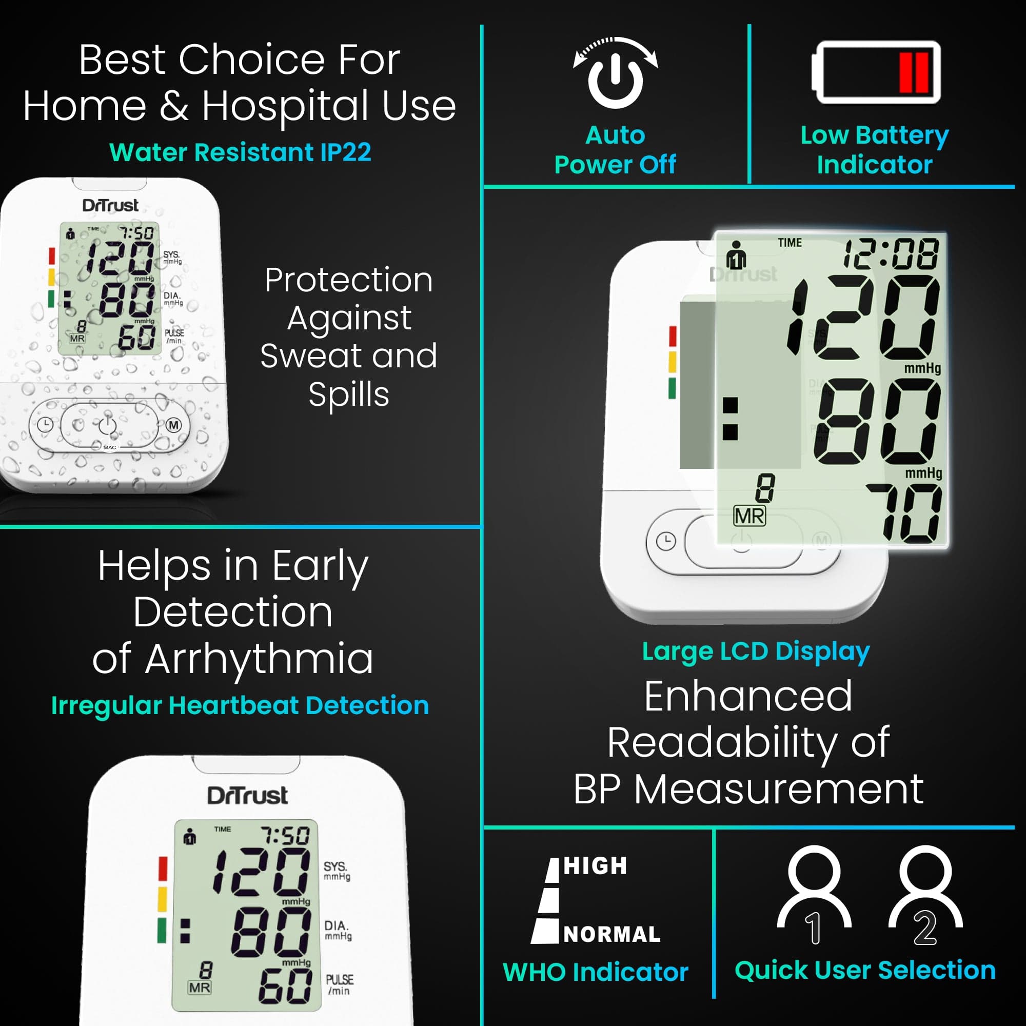 Dr Trust USA Digital Blood Pressure Monitor - Fully Automatic Upper Arm BP Machine with Accurate Readings for Home Use | Ideal for Daily Health Tracking & Senior Care