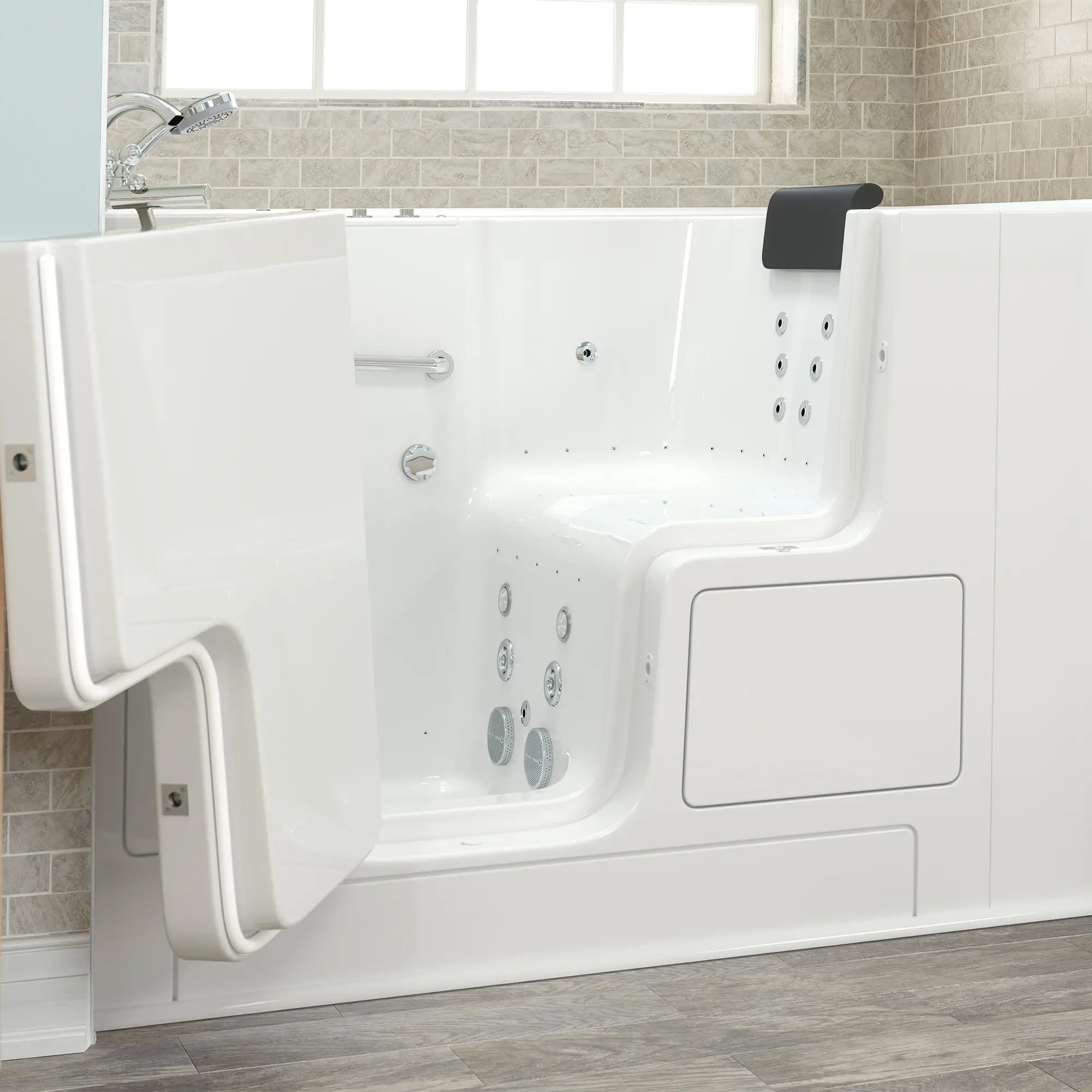 Premium 32 x 52 Inch Gelcoat Walk-in Bathtub with Air Spa & Whirlpool Systems - Left Hand Drain & Faucet - Ideal for Elderly & Mobility Support (ADA Compliant)