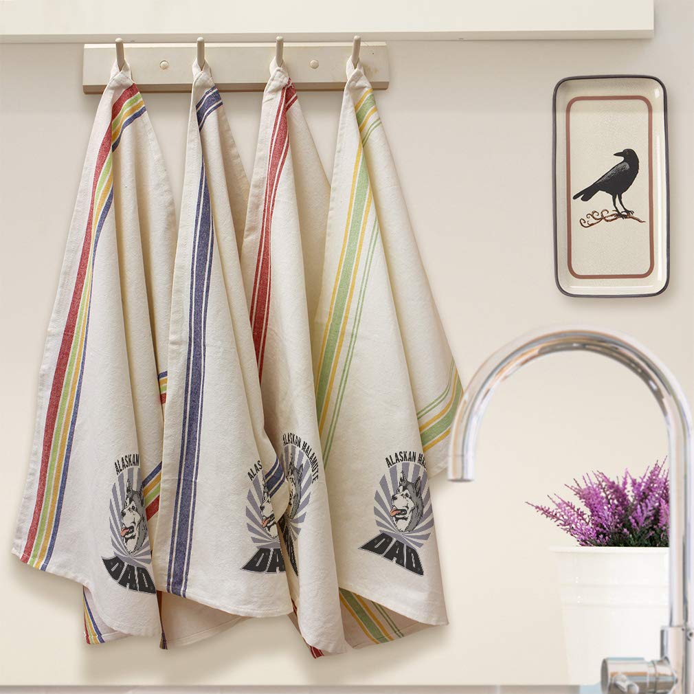 Custom Alaskan Malamute Dog Print Kitchen Towels - Absorbent Dish Towels for Pets Lovers - Multi Stripe Design Cleaning Supplies for Kitchen, Gifts for Dog Owners (Perfect for Cooking, Cleaning & Home Decor)