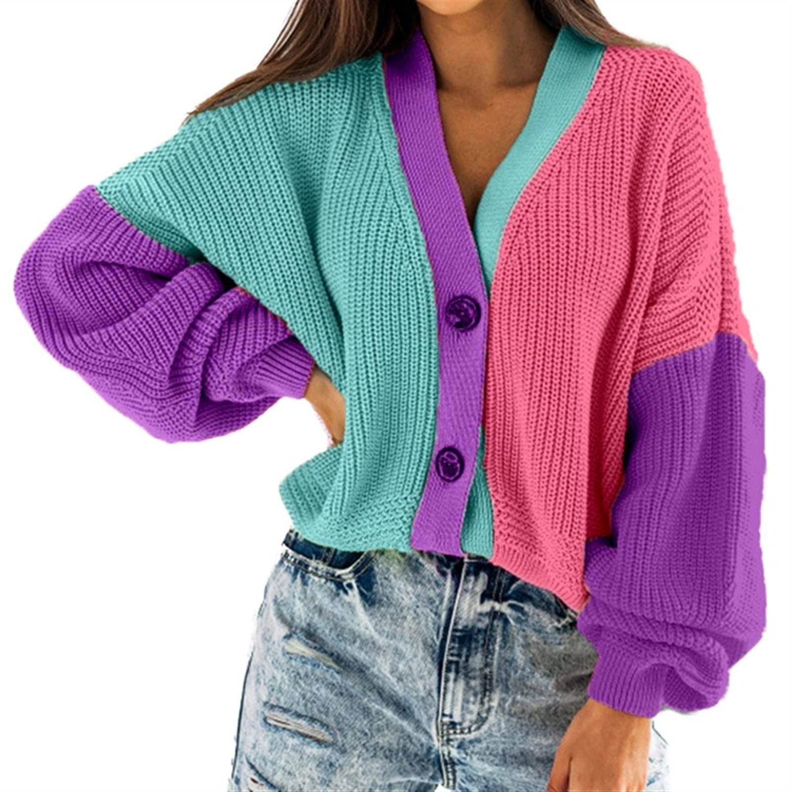 Women's Knit Sweater Cardigan - Long Sleeve Wool Blend Pullover for Ladies, Casual Winter Warm Tops 2021 (Matching Bright Color) - Perfect for Office Wear, Date Nights & Cozy Home Outfits