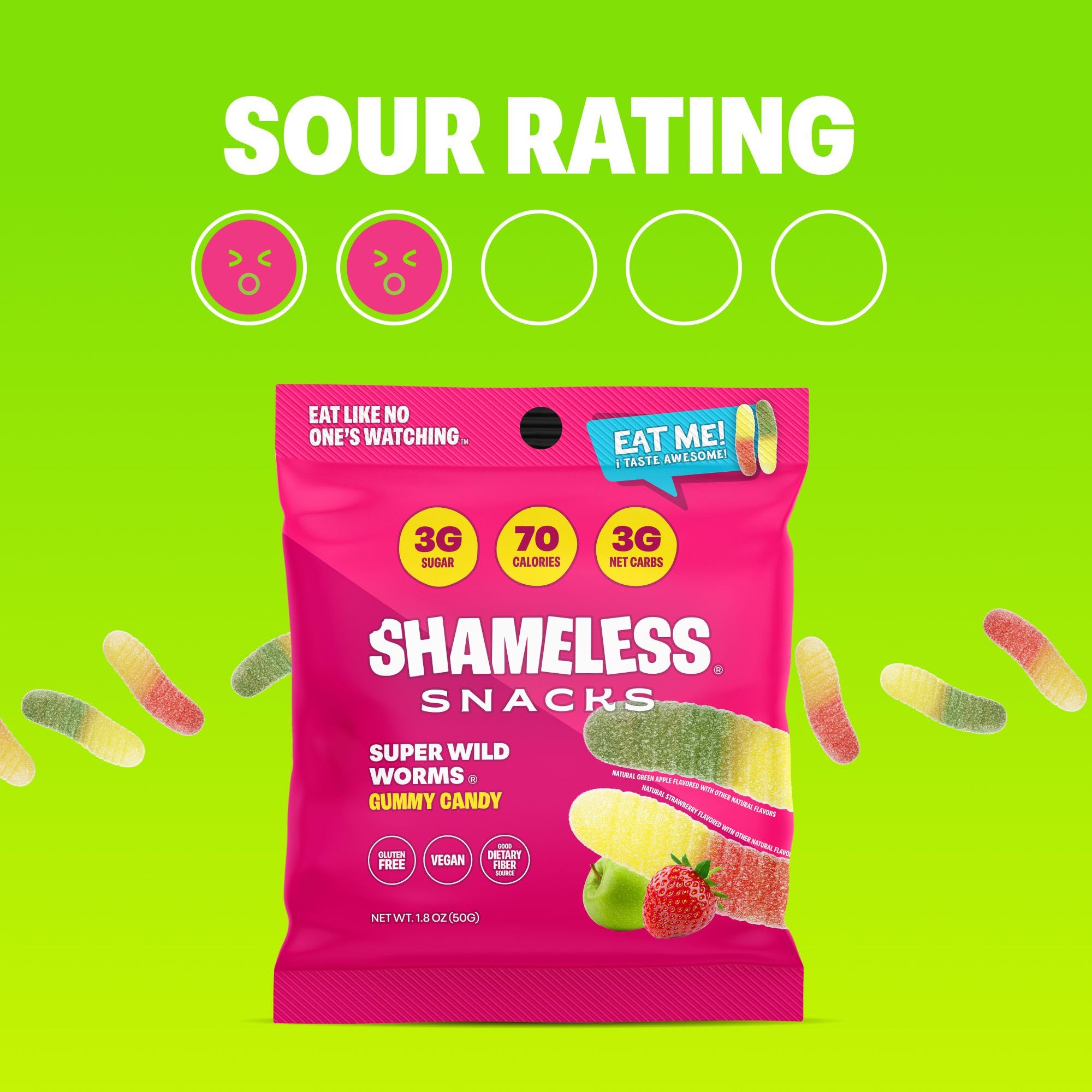 Shameless Snacks - Healthy Low Calorie & Low Carb Keto Gummies | Gluten Free Candy | 6 Pack Wild Worms | Perfect for Keto Diet, Weight Loss & On-the-Go Snacking