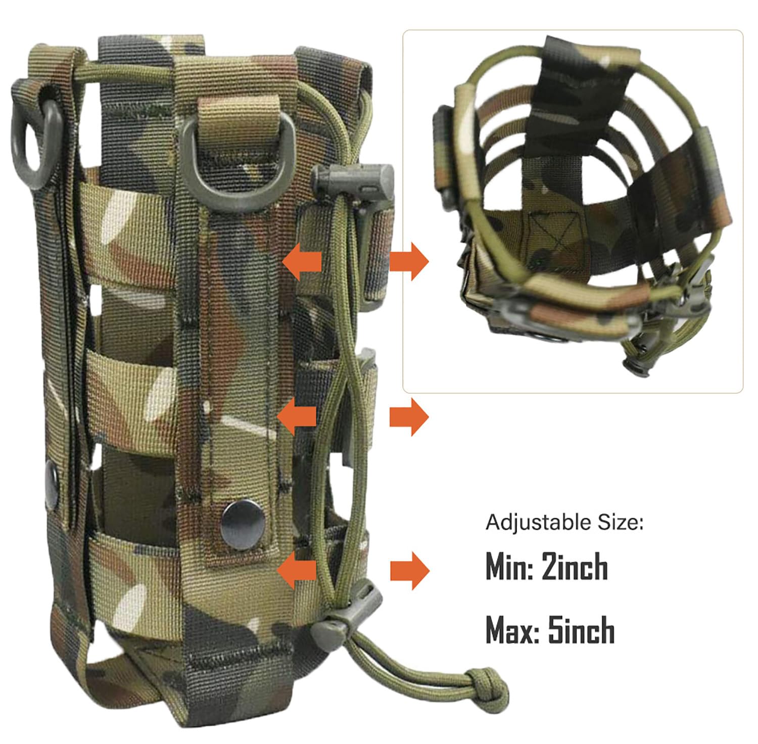 Tactical MOLLE Water Bottle Pouch - Adjustable Hydration Carrier for Hydro Flask, Nalgene & Contigo Bottles | Durable Weave Design Waist Pack | Perfect for Hiking, Camping & Outdoor Adventures