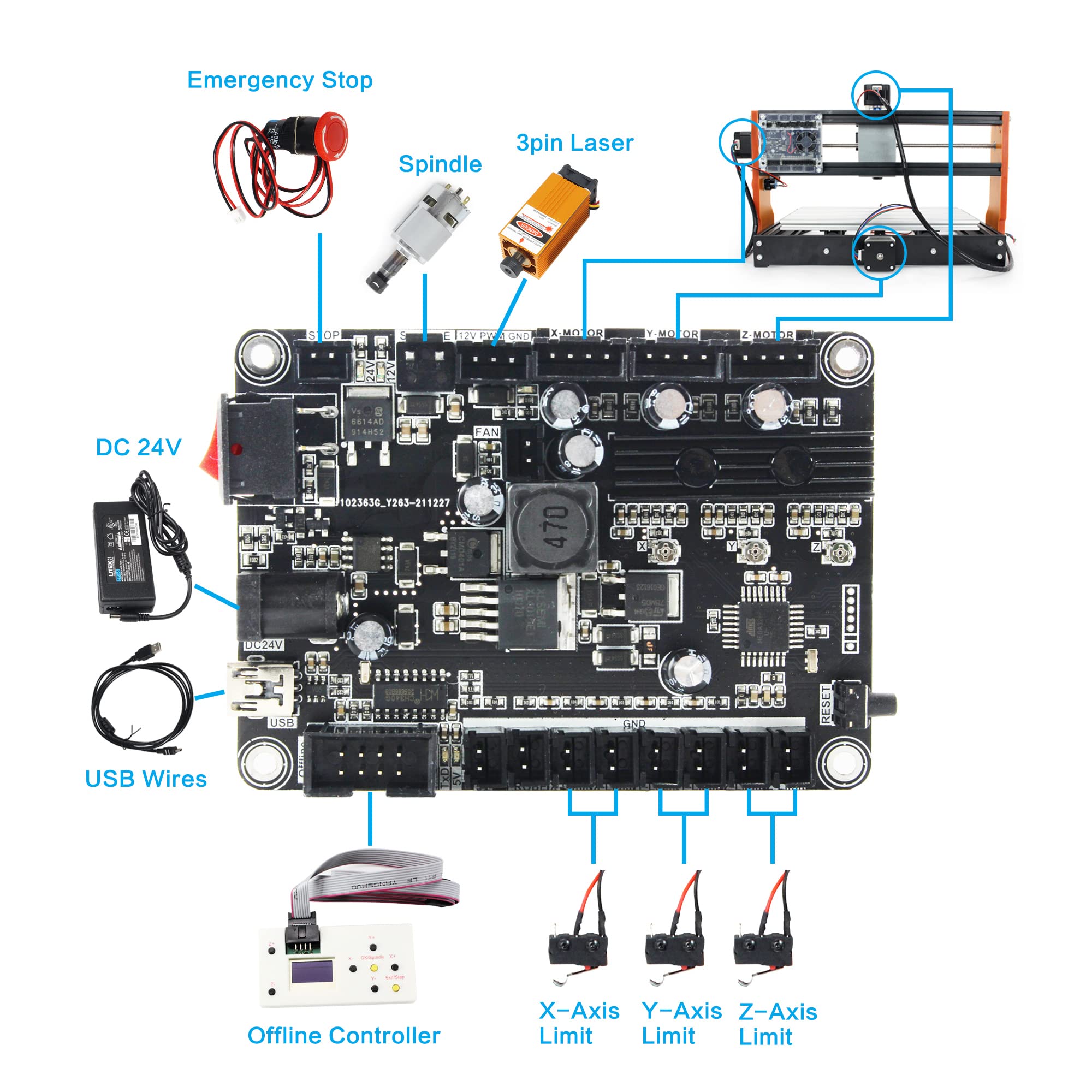 CNCTOPBAOS 3018-PRO CNC Router Machine Kit with Limit Switches & Emergency Stop | DIY Mini 3-Axis Milling Machine for Wood, Acrylic, PVC & PCB Engraving | GRBL Control | Perfect for Hobbyists, Woodworking & DIY Projects