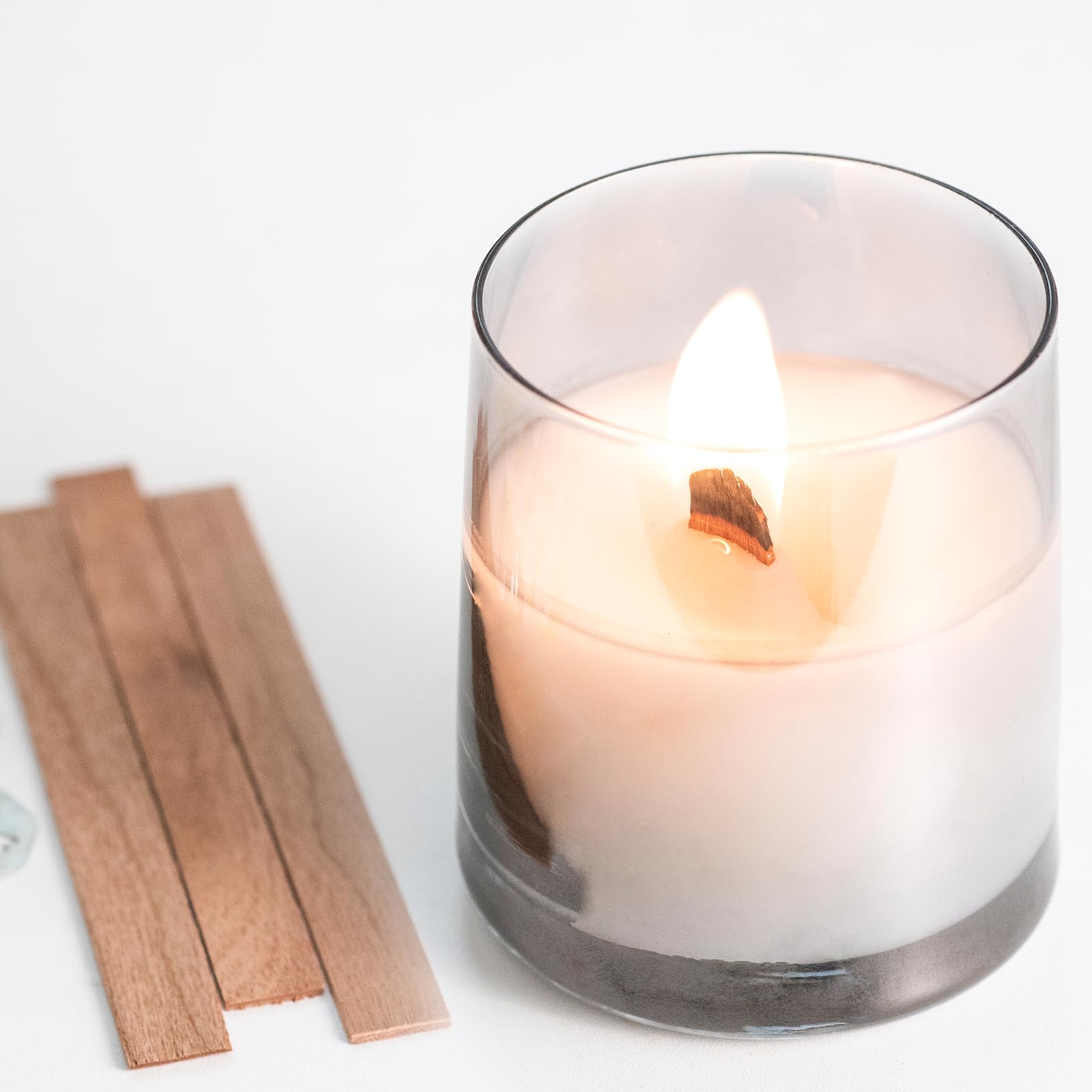 Premium 60-Piece Cherry Wood Candle Wicks Set - Extra Thick Wooden Wicks for Long-Lasting Flame - Includes 60 Stands, 60 Glue Dots & 60 Warning Labels - Perfect for DIY Candle Making, Home Decor & Relaxation Gifts