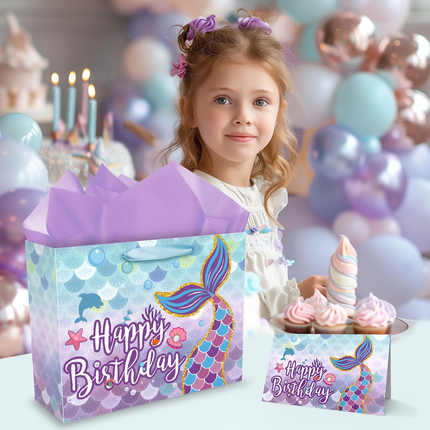 MDCGFOD 13 Inch Large Birthday Gift Bags with Tissue Paper & Greeting Card - Kids Birthday Party Favors, Baby Shower Supplies & Shopping Bags for Birthday Celebrations, Theme Parties and Special Occasions