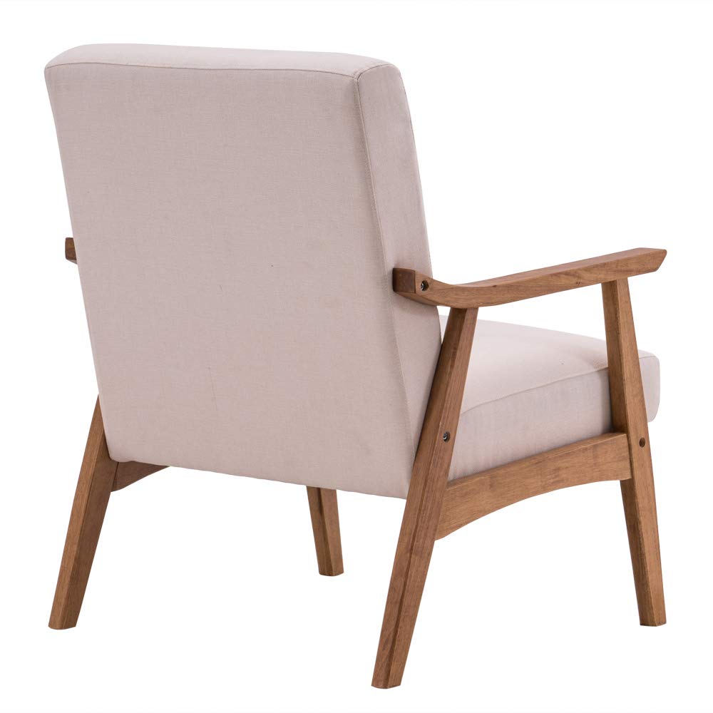 Farmhouse Upholstered Accent Chair with Solid Wood Frame - 330 lbs Weight Capacity, Beige Lounge Chair for Living Room, Bedroom & Home Office - Perfect for Reading, Relaxing & Home Decor