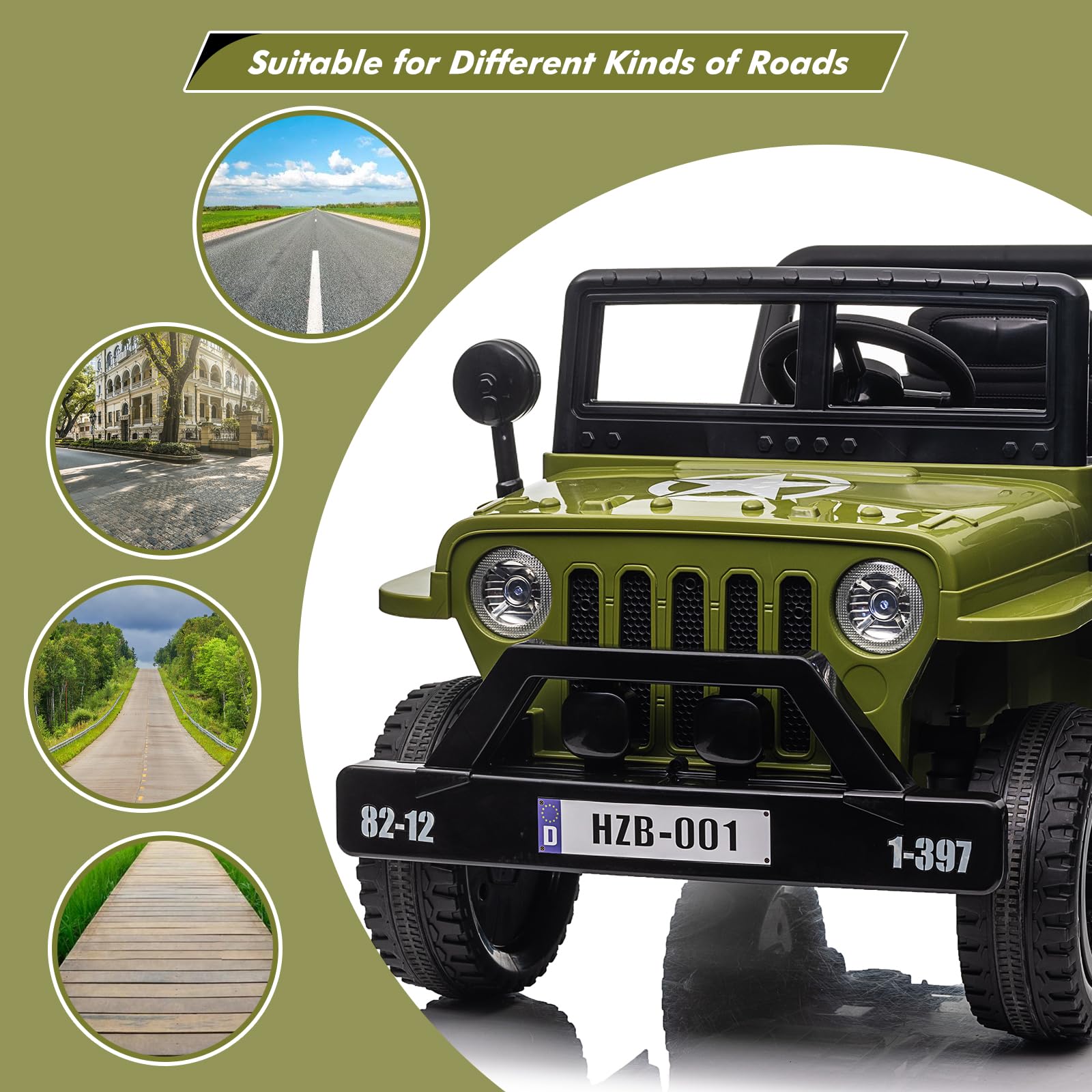12V Electric Ride On Truck for Kids with Remote Control, Spring Suspension, LED Lights & Music - Adjustable Speed, Safety Belt - Green Toy Car for Boys & Girls Ages 3+ | Outdoor Play, Birthday Gift, Backyard Fun