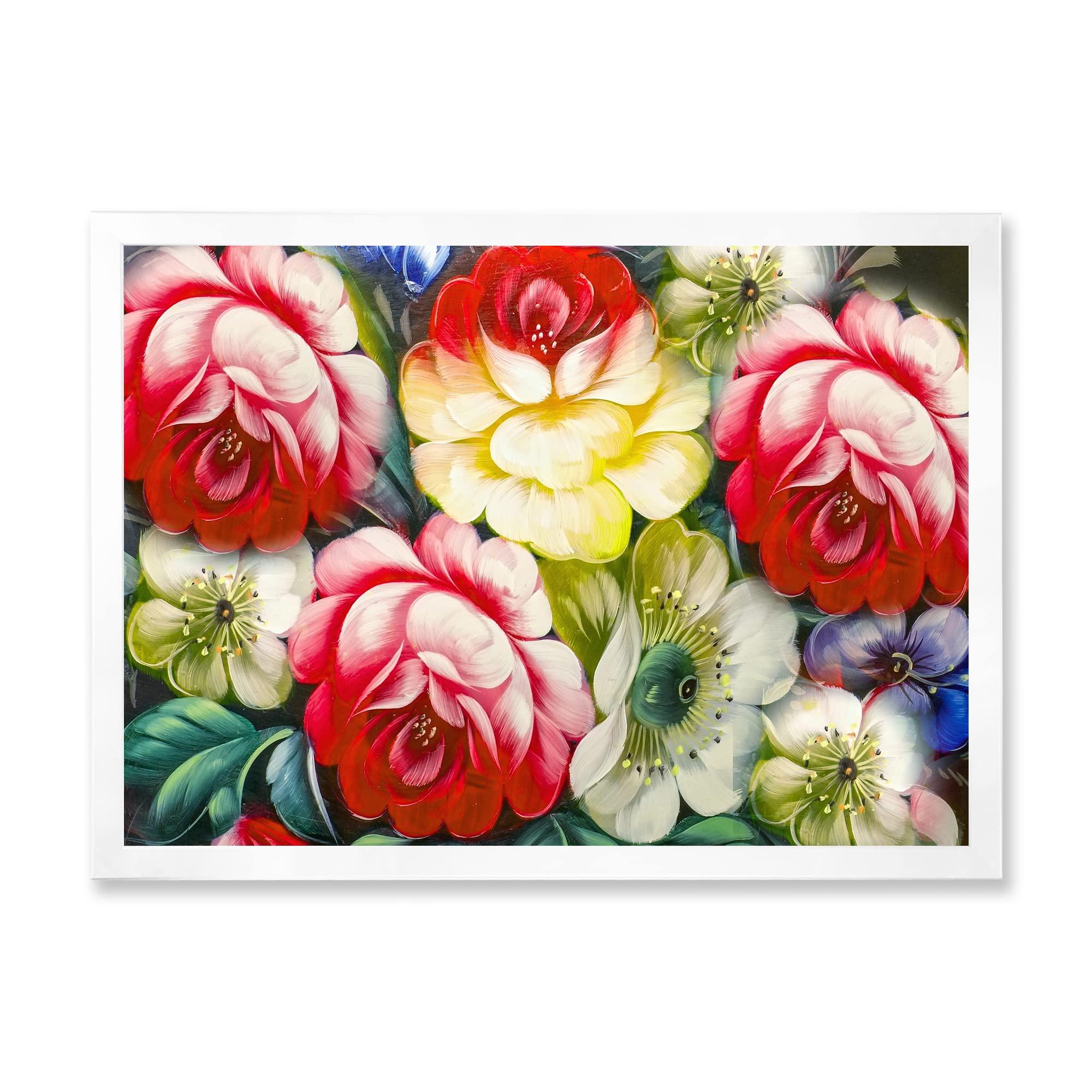 Vintage Vibrant Red & Yellow Flower Still Life Traditional Framed Wall Art - Perfect for Living Room, Bedroom & Office Decor