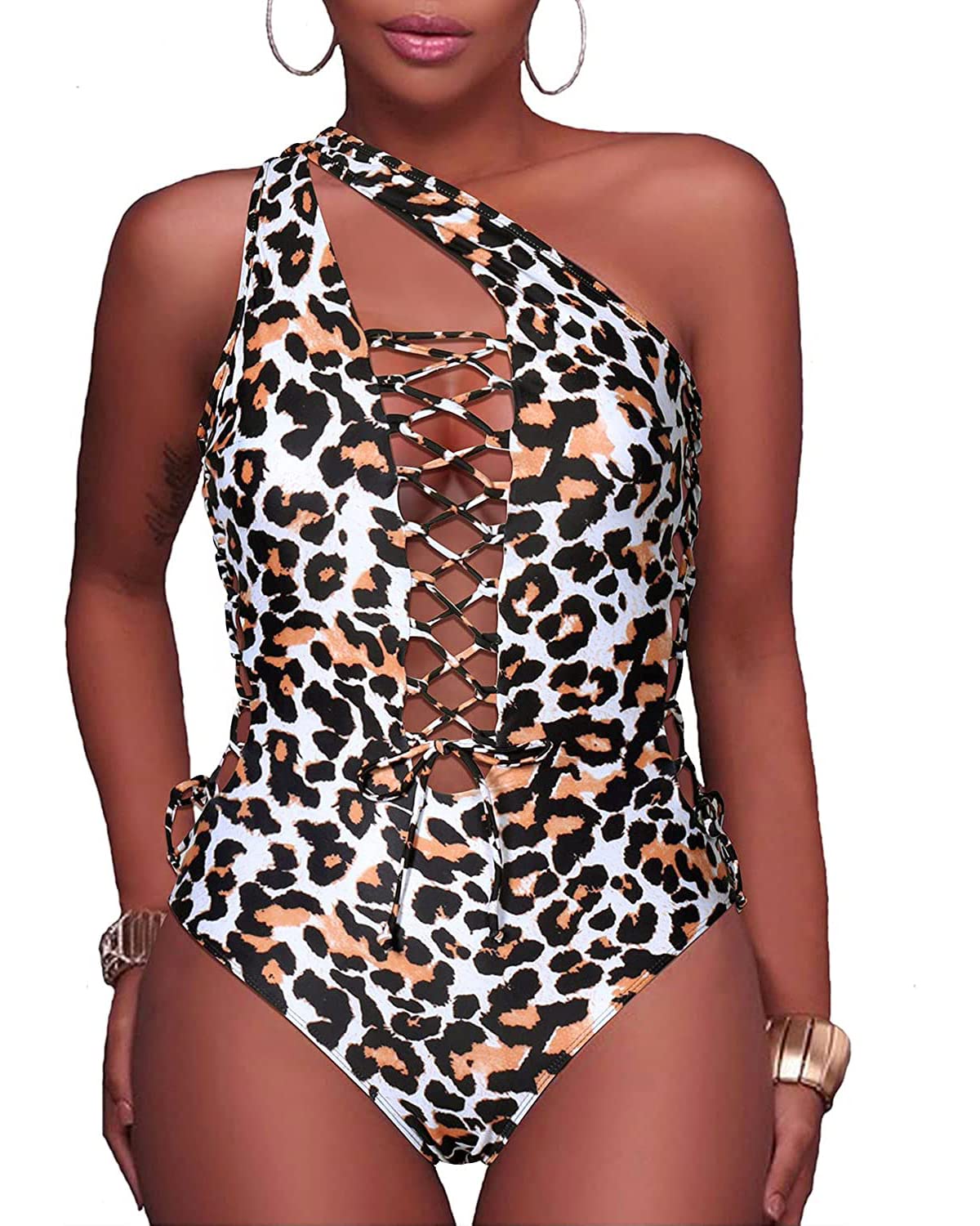 Sexy One Shoulder Monokini Swimsuit for Women - Lace Up One Piece Bathing Suit | Beach Vacation, Pool Party, Summer Swimwear