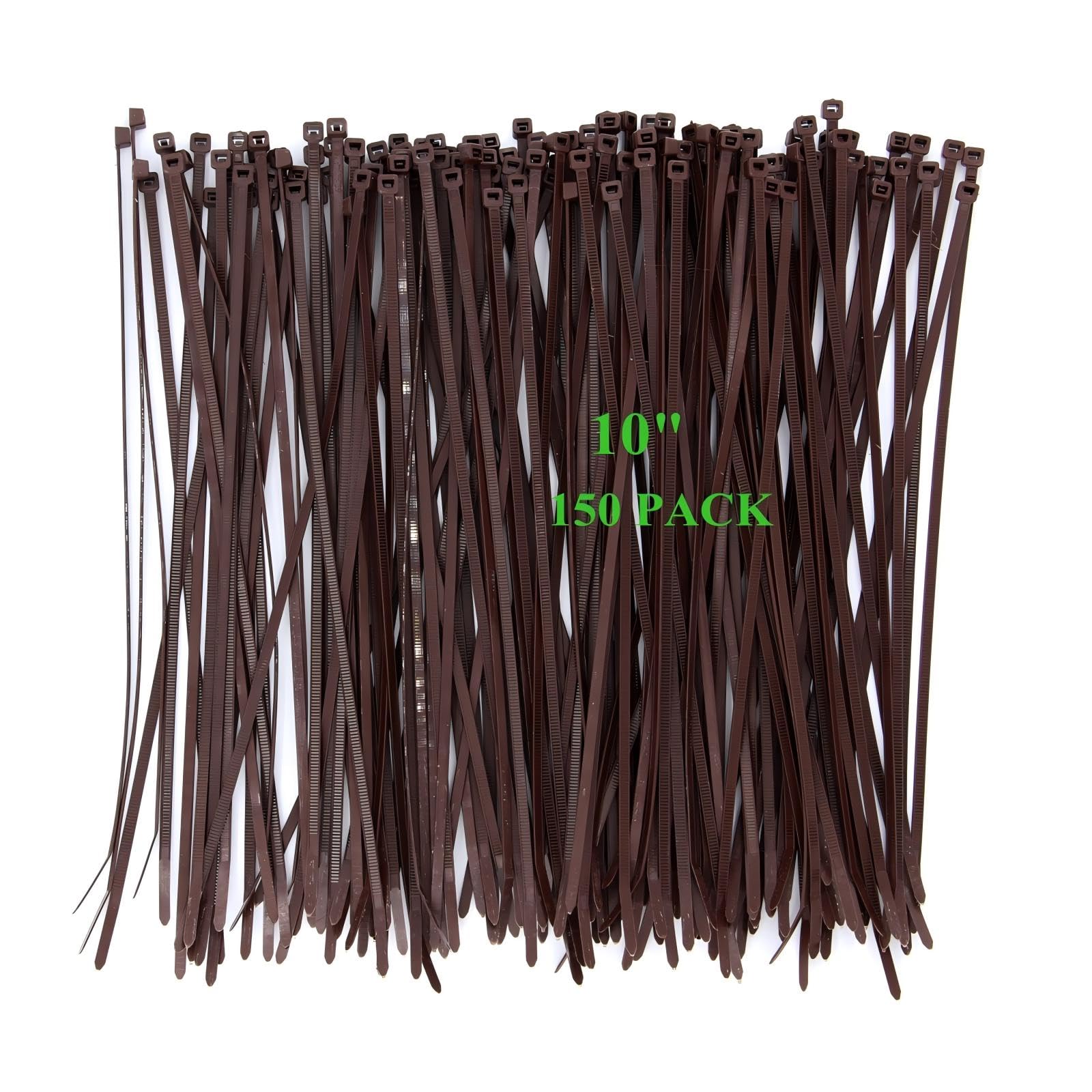 10 Inch Wide Heavy Duty Brown Wooden Zip Ties - 150 Pack Durable Cable Ties for Outdoor, Garden, Office & Kitchen Organization (Perfect for Bundling Wires, Securing Plants & Home Improvement Projects)