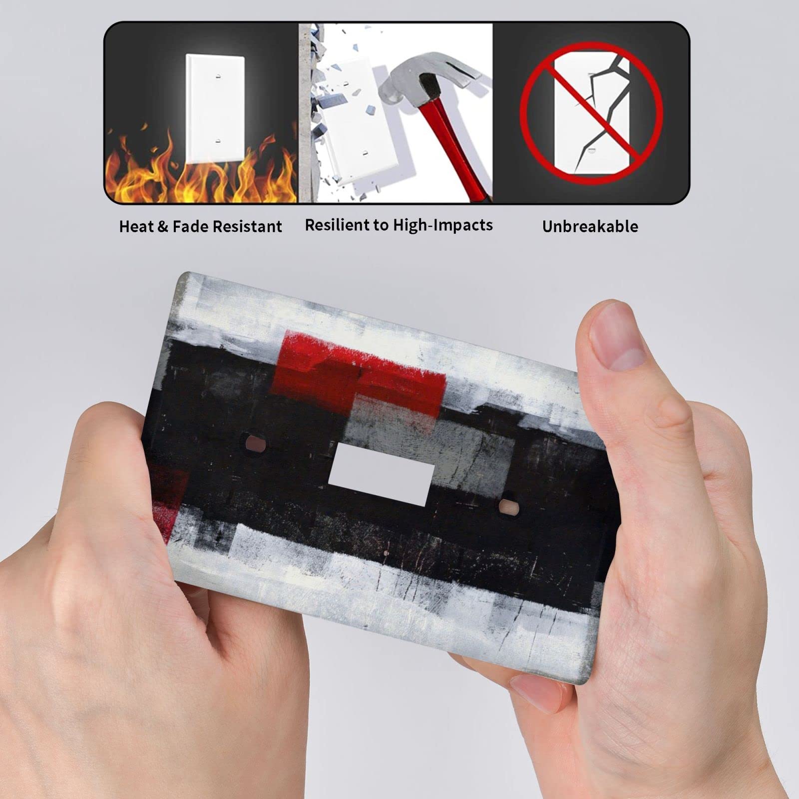 Black & Red Abstract Art Single Toggle Light Switch Plate Cover - Modern Wall Decor for Home, Office & School - Perfect for Living Rooms, Bedrooms & Workspaces