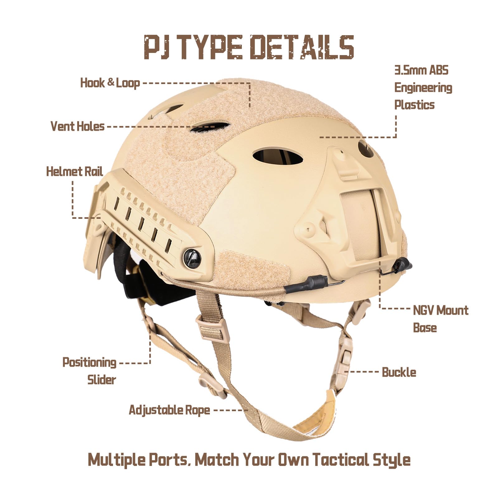 Adjustable Tactical Helmet with Removable Cover - Military PJ Style Helmet for Airsoft, Hunting & Shooting | NVG Mount Compatible | Perfect for Outdoor Sports, Cosplay & Tactical Training