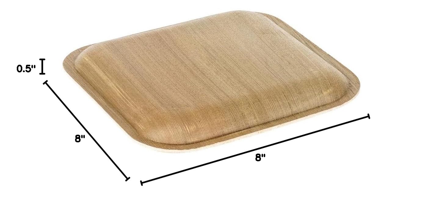 Eco-Friendly 8 Inch Square Palm Leaf Plates - 25 Pc Compostable & Biodegradable Disposable Dinnerware for Parties, Picnics, and Outdoor Events