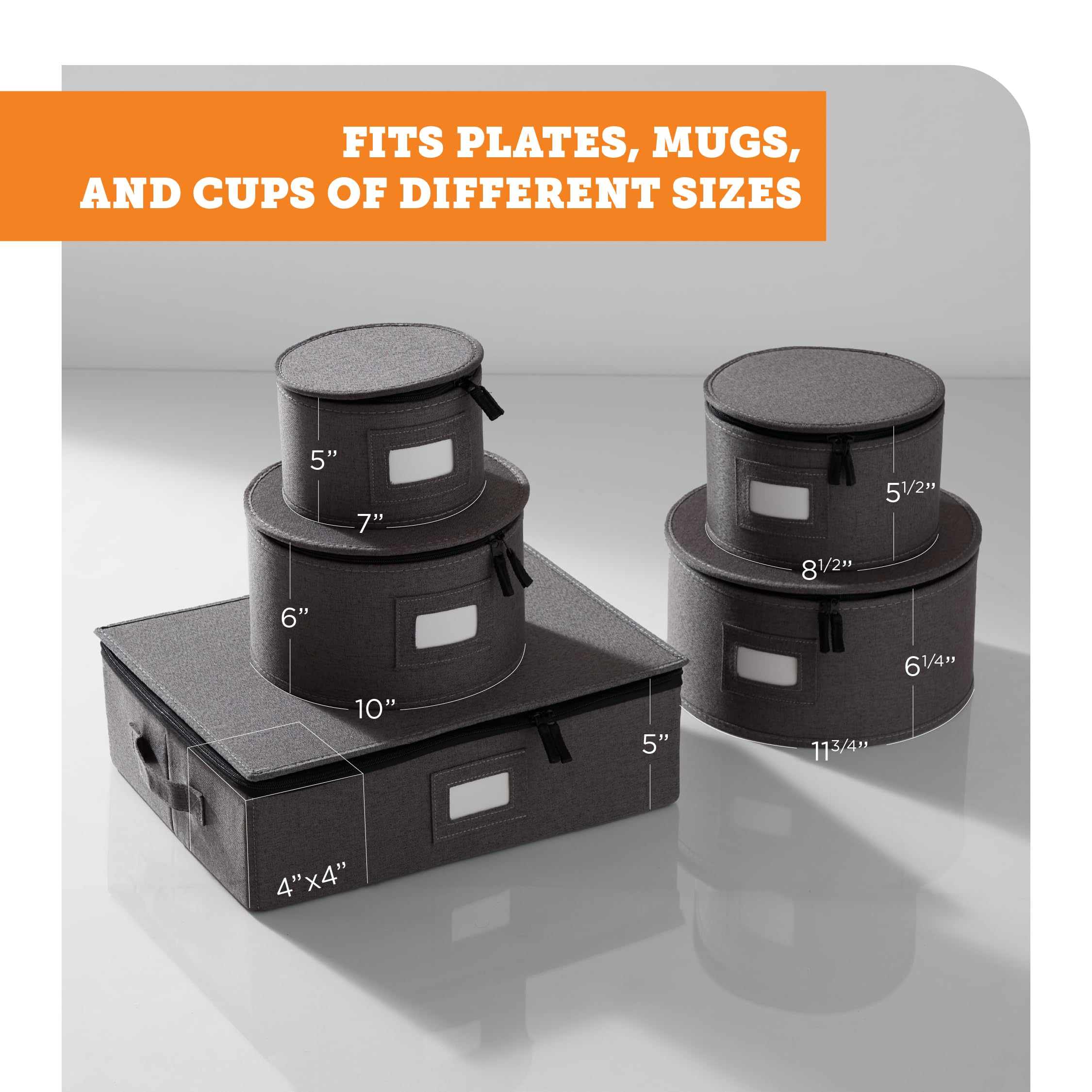 Hard Shell Storage Case with Felt Dividers - 5pc Set for Kitchen & China Organization