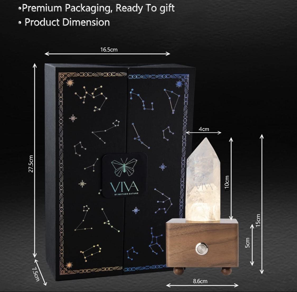 Piezoelectric Night Light with Natural Healing Crystal Quartz Point - Meditation, Manifestation, Bluetooth Speaker & Crystal Decor - Unique Dimmable Lamp for Bedroom, Yoga, and Relaxation