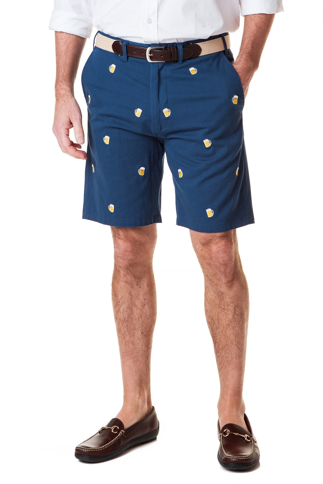 Cisco Short Stretch Twill Navy Men's Casual Shirt with Beer Mug Print - Perfect for Pub Nights, Casual Outings & Beer Lovers