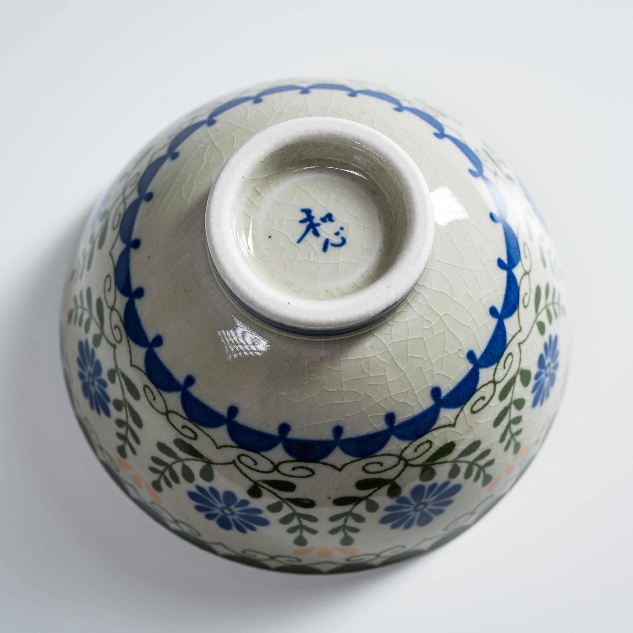 Blue Flower Garden Series Rice Bowl - Japanese Mino Ware Ceramic Bowl for Rice, Soup & Noodles - Elegant Handcrafted Dish for Home Dining, Restaurants & Gift Giving