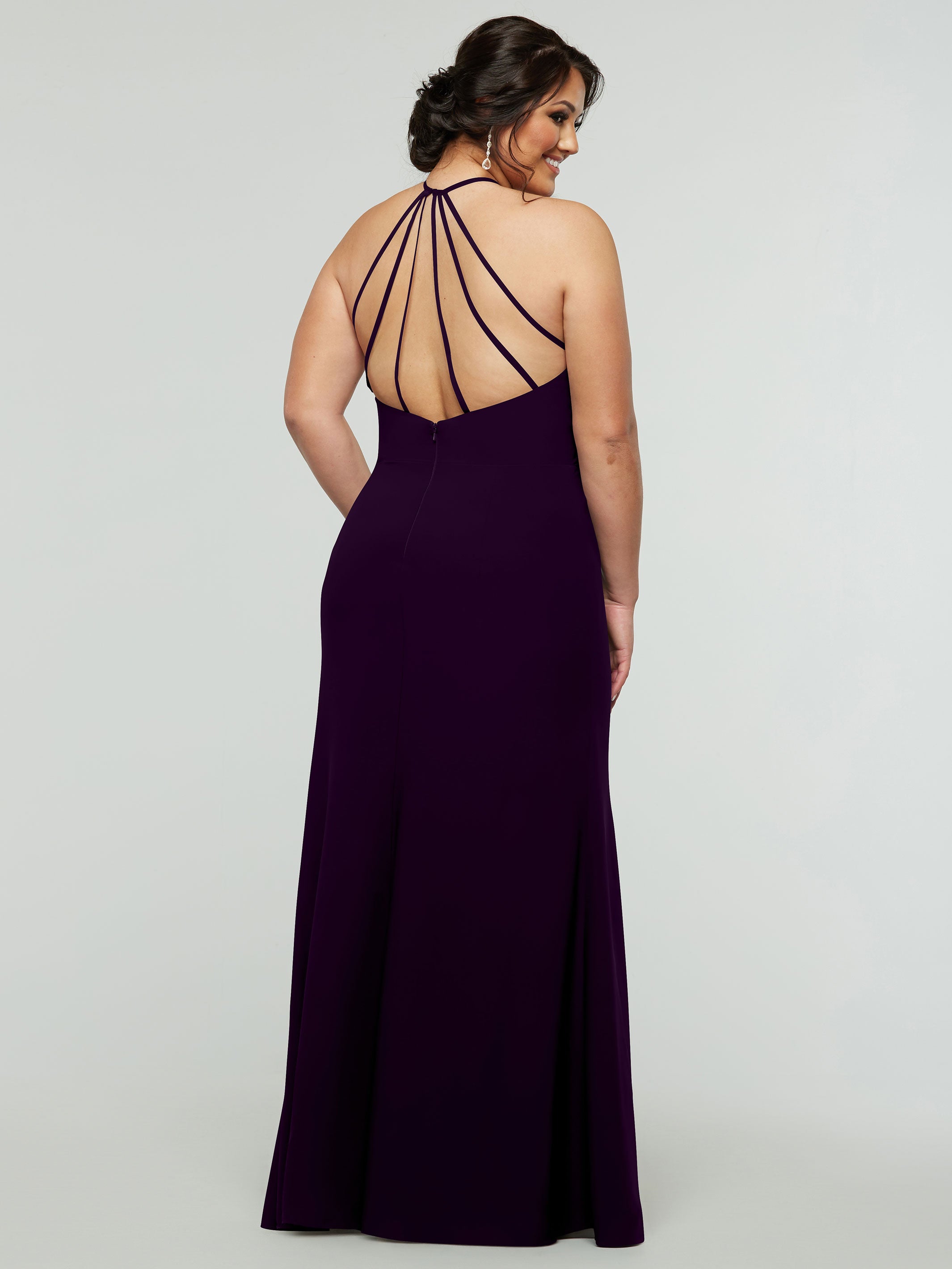 Elegant 83031 Fit and Flare Stretch Chiffon Bridesmaid Dress with Halter Neck & Thigh Slit - Perfect for Weddings, Prom, and Formal Events