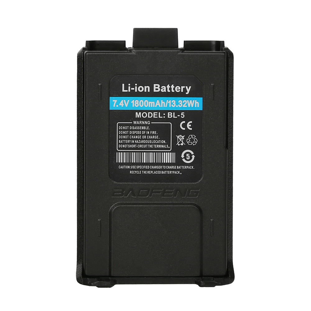 High Capacity 1800mAh Li-ion Rechargeable Battery for Baofeng UV-5R Walkie Talkie - Perfect for Outdoor Adventures, Emergency Preparedness & Security Work