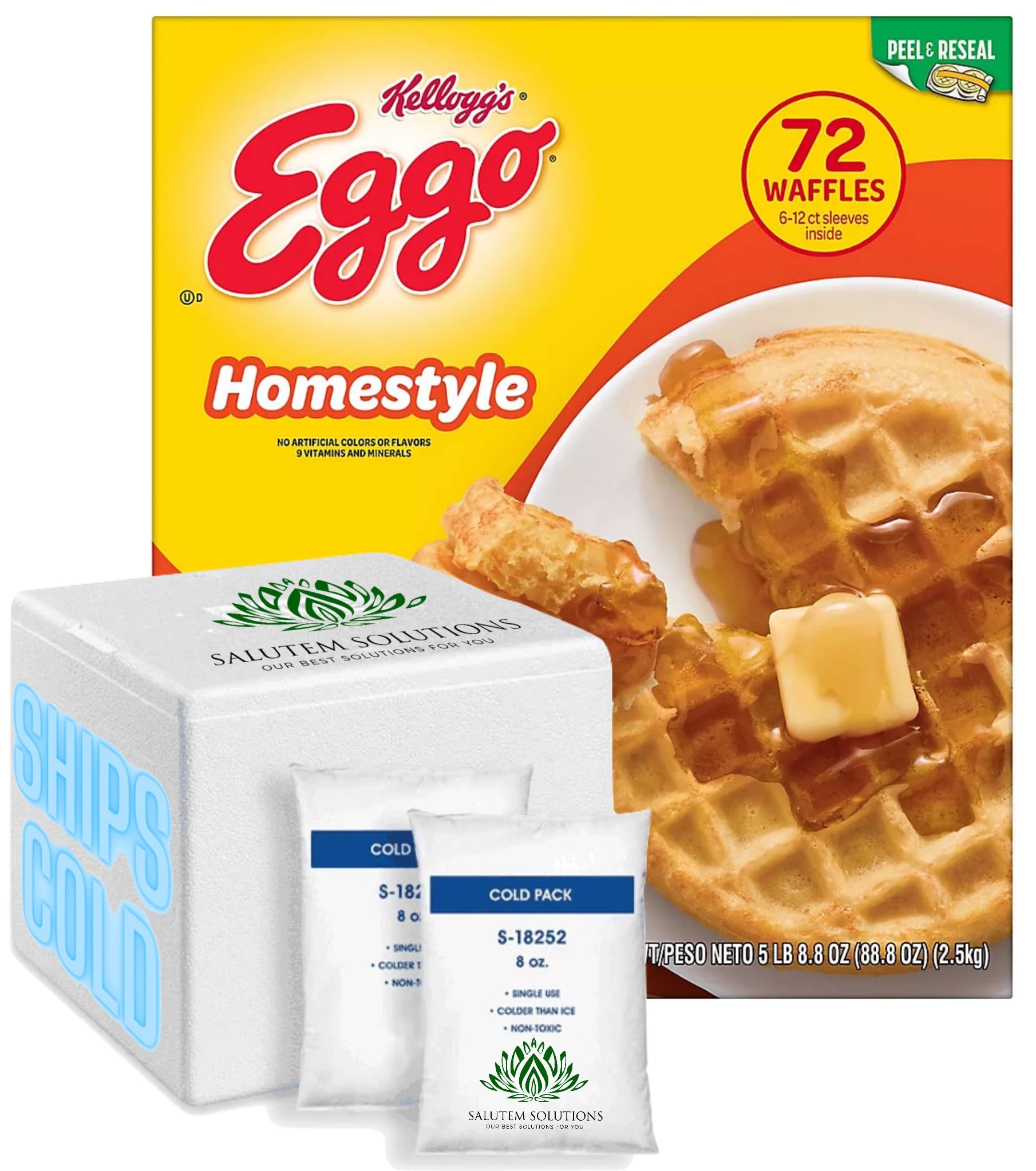 Salutem Vita - Eggo Homestyle Waffles Family Pack, 72 Count - Frozen Breakfast Waffles for Quick & Easy Morning Meals, Kids Snacks & Family Breakfasts