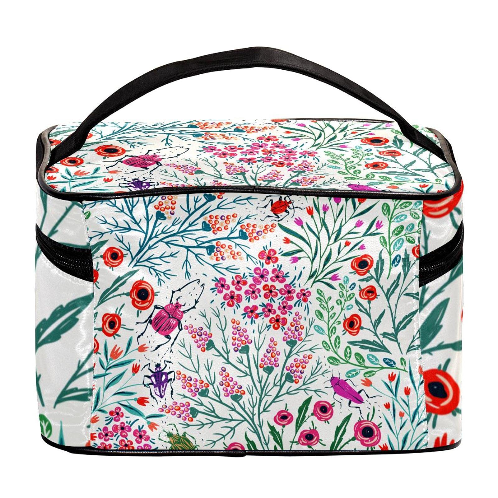 Floral & Insect Print Large Travel Makeup Bag - Waterproof Cosmetic Organizer with Zipper for Women & Girls | Perfect for Vacation, Gym, Beach & Daily Use