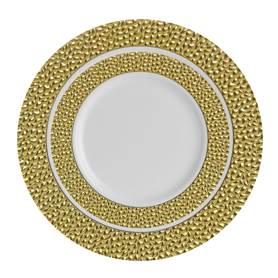 White and Gold Plastic Party Bundle - 50-Piece Disposable Tableware Set for Birthday, Wedding, Baby Shower & Holiday Celebrations - Plates, Cups, Forks, Spoons & Knives Included