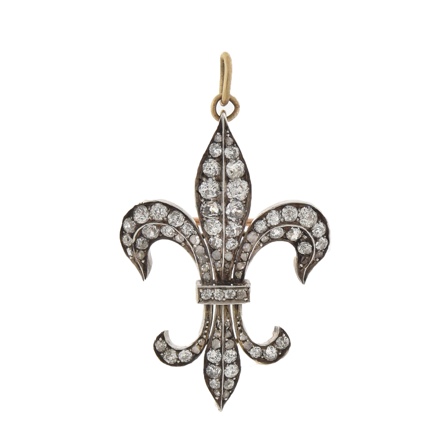 Victorian Russian Large Sterling Silver 18kt Gold Diamond Fleur De Lys Pin & Pendant 2.20ctw - Elegant Antique Jewelry for Weddings, Special Occasions & Vintage Collections