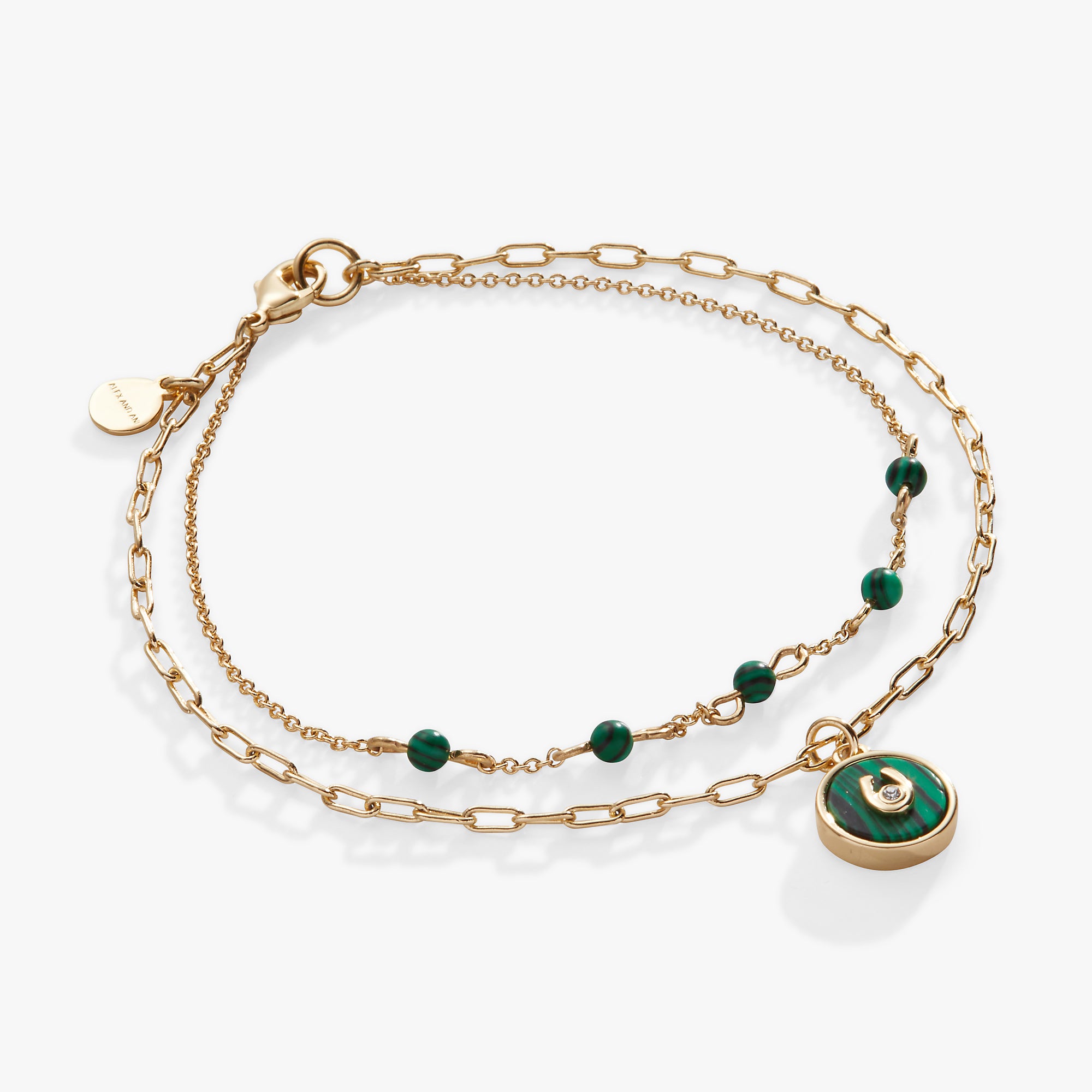 Elegant Horseshoe Double Row Bracelet with Reconstituted Malachite - Perfect for Women's Fashion Accessories & Gift Giving