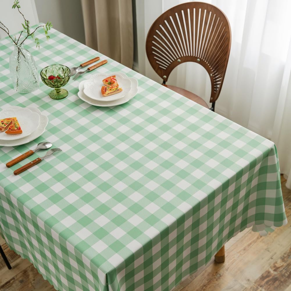 MANGATA CASA Light Green Gingham Checkered Tablecloth 60x72 Inch - Waterproof Wrinkle-Free Polyester Buffalo Plaid Table Cover for Rectangle Tables - Perfect for Kitchen, Dining Room, Picnics & Outdoor Events