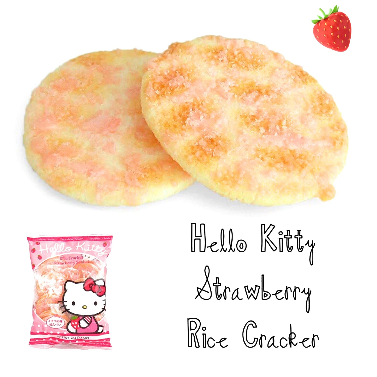 Kali Dreams Hello Kitty Strawberry Rice Crackers - Delicious Japanese Senbei Snacks for Adults & Kids - Perfect for On-the-Go, Birthday Parties, School Lunches & Gift Baskets - Pack of 2