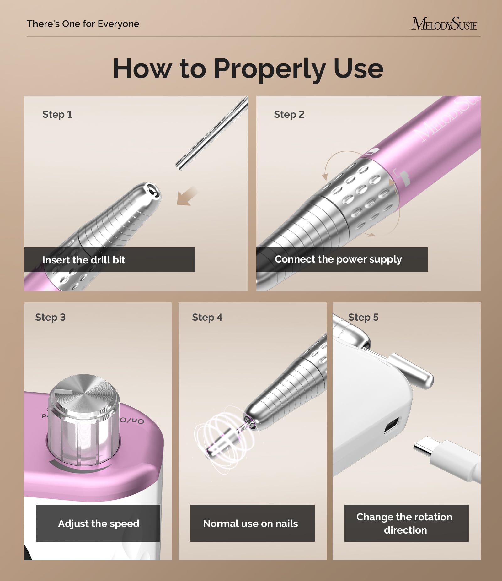 MelodySusie Professional Nail Drill 35000 RPM - Rechargeable Electric Nail File for Gel Polish Removal | Fast Cooling & Quiet Manicure Tool | Portable E-File for Home & Salon Use | Perfect for DIY Nail Art & Professional Pedicures (Model MM400D)