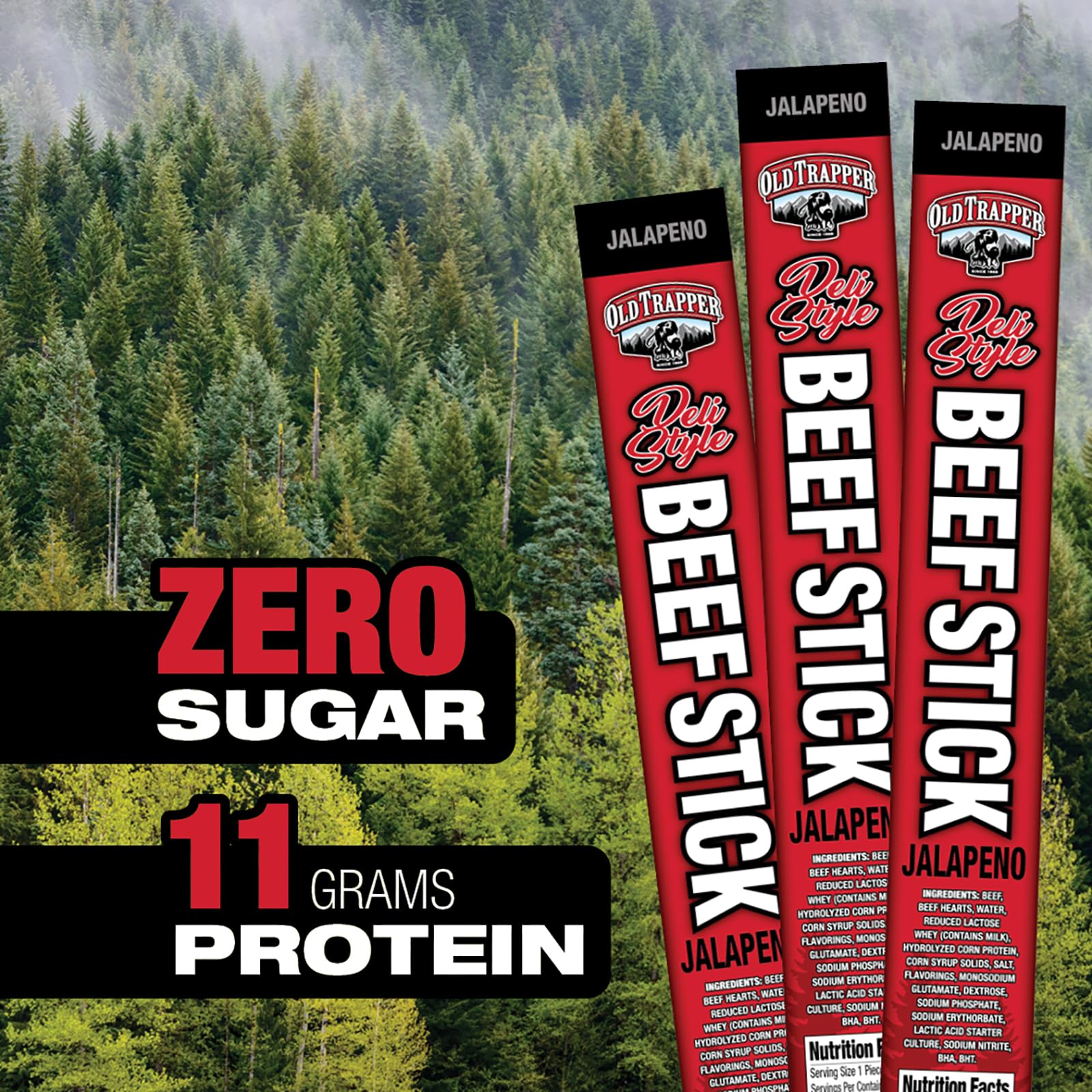 Old Trapper Deli-Style Jalapeño Sausage Sticks - 1.75oz Individually Wrapped, 11g Protein, Zero Sugar, Pack of 26 - Perfect for Keto Snacks, Hiking, Camping & On-the-Go Protein Boost