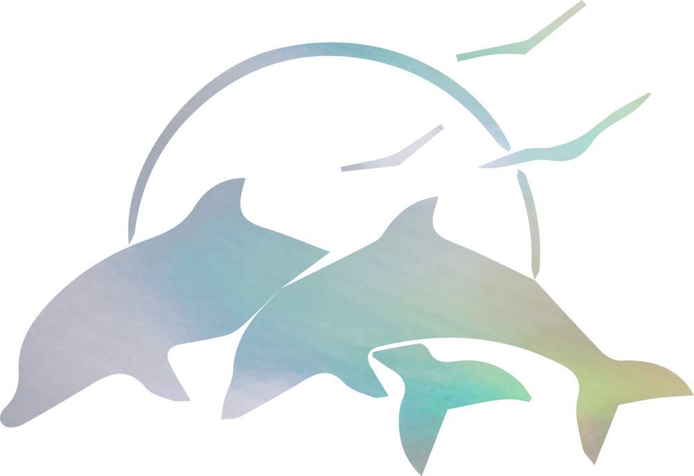 Premium Waterproof Vinyl Decal Stickers - Holographic Dolphins & Seagulls (Set of 2) for Laptop, Phone, Helmet, Car Window, Bumper, Mug, Cup, Door & Wall Decoration - Perfect for DIY Crafts, Home Decor, Office & Gift Giving